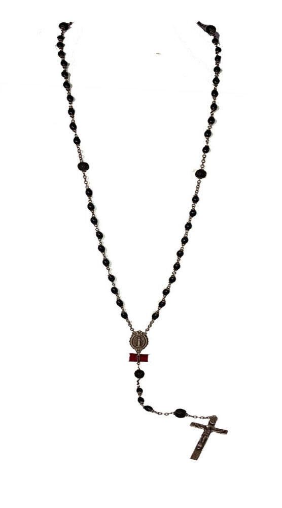Designer Mourning Gutta Percha Vulcanite Bead Sterling Silver Rosary Size ONE SIZE - 2 Thumbnail