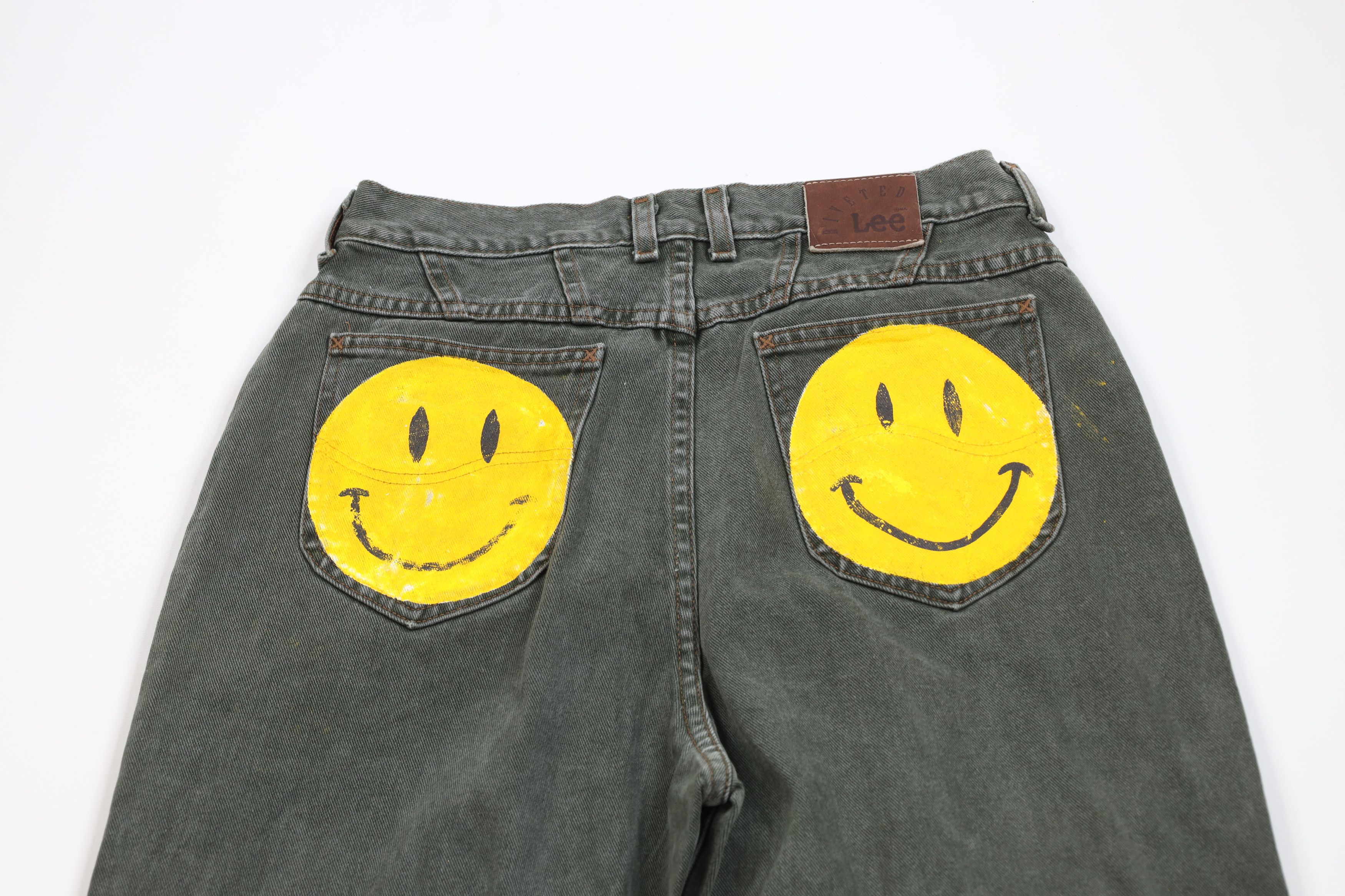 Lee × Vintage Vintage 90s Lee Hand Painted Smiley Face Jeans Green USA Size 36" / US 14 / IT 50 - 12 Thumbnail