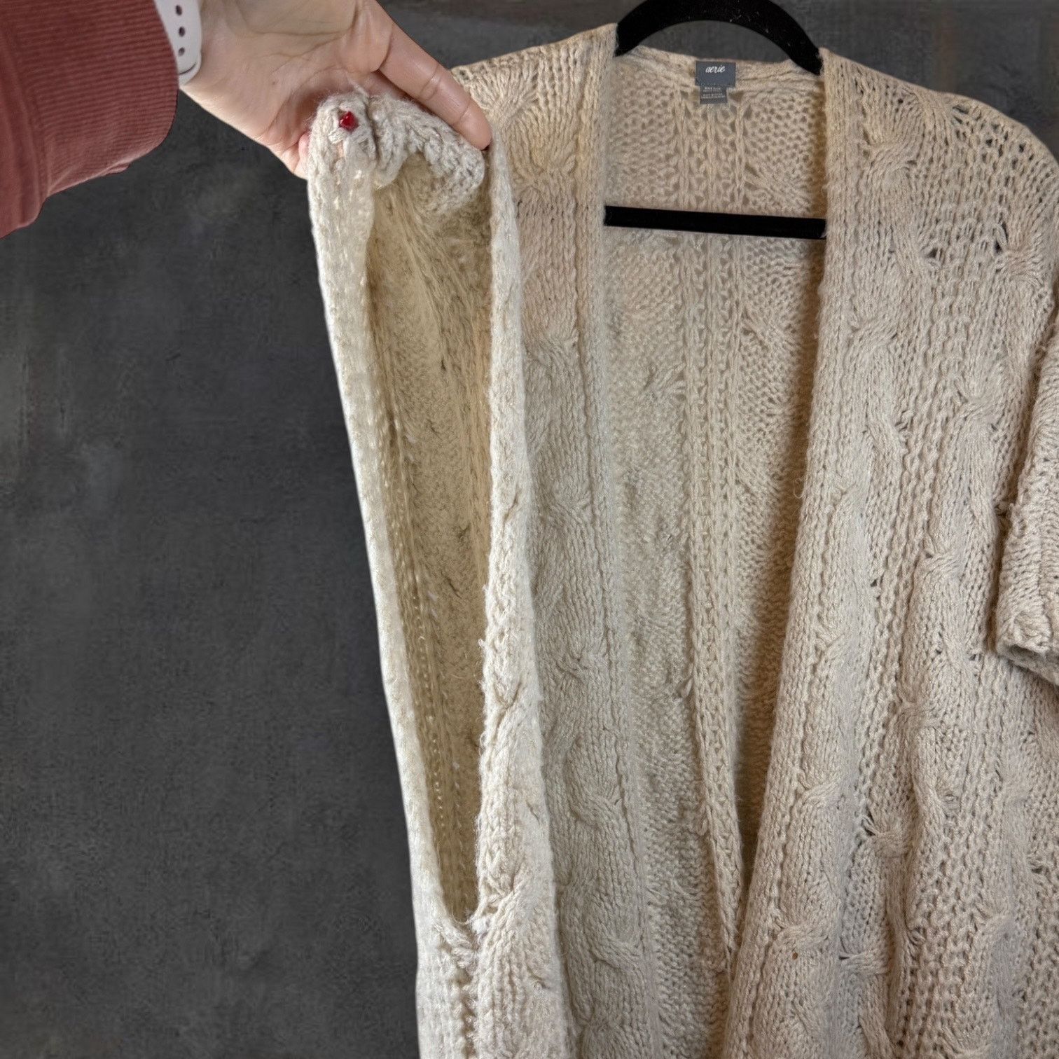 Other Aerie Cream One Size Knit Open Buttonless Long Sweater Wrap Size ONE SIZE - 4 Thumbnail
