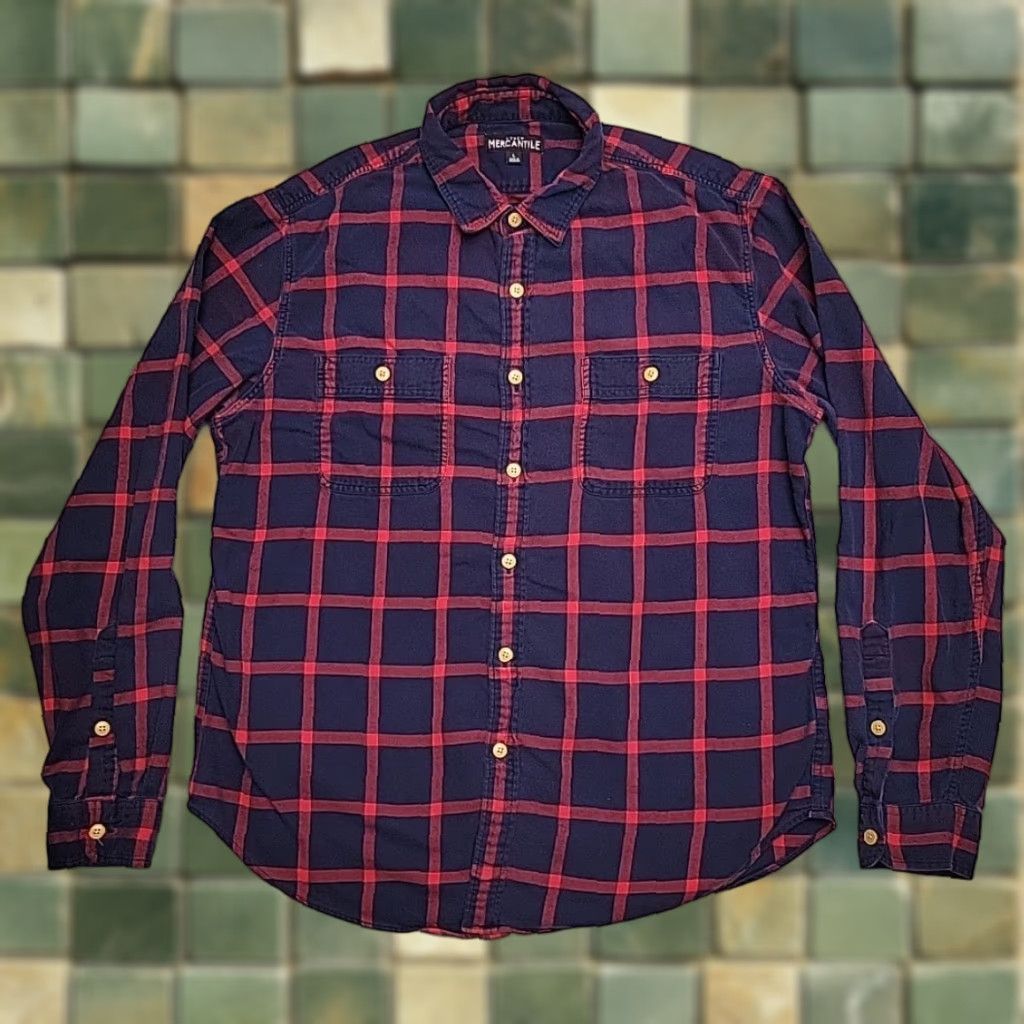 J.Crew VINTAGE J.CREW Shirt Mens L Blue Window Pane Plaid Flannel Cotton Mercantile Classic Size US L / EU 52-54 / 3 - 1 Thumbnail