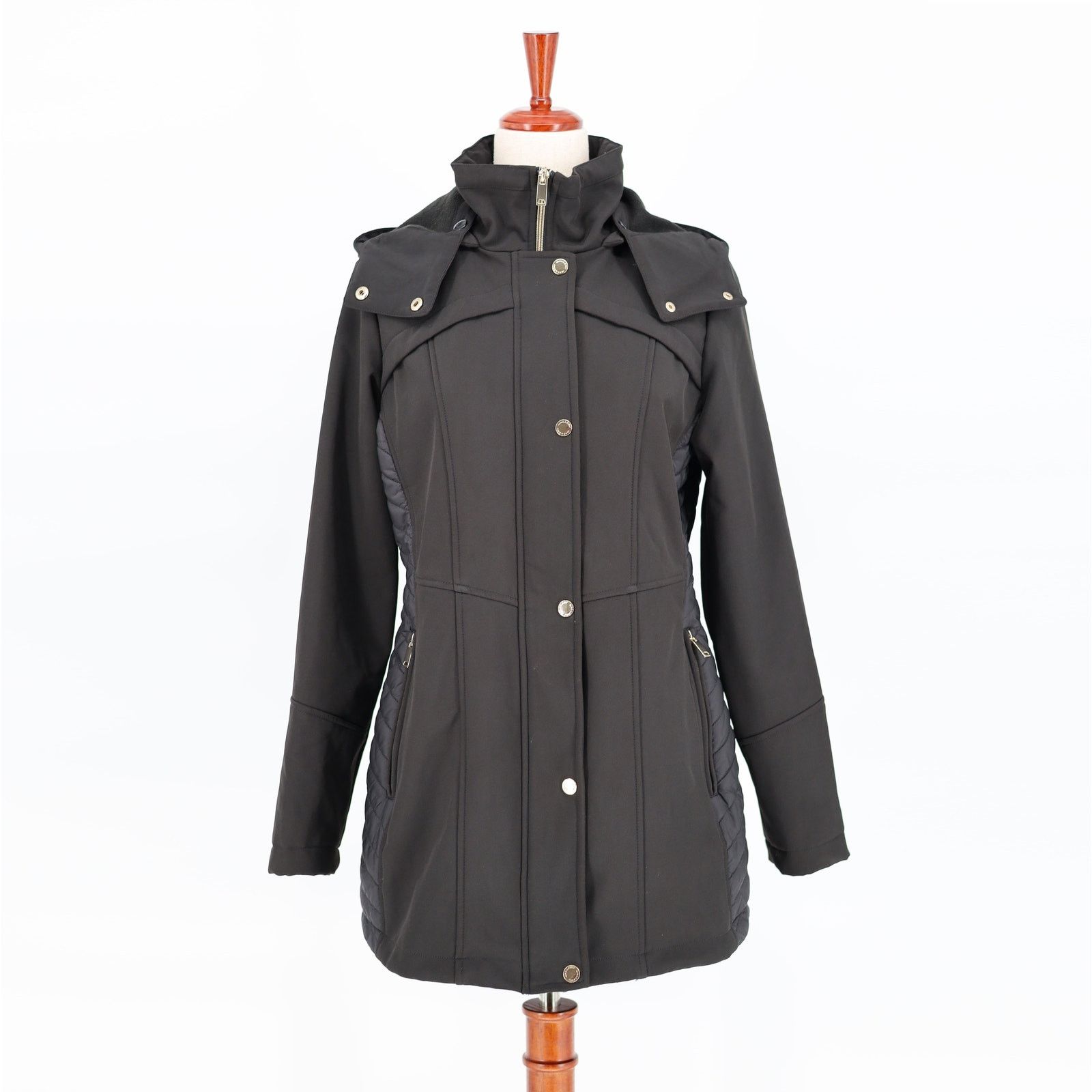 The Unbranded Brand Gallery Women Black Water Resistant Hooded Jacket Size S Size S / US 4 / IT 40 - 2 Thumbnail