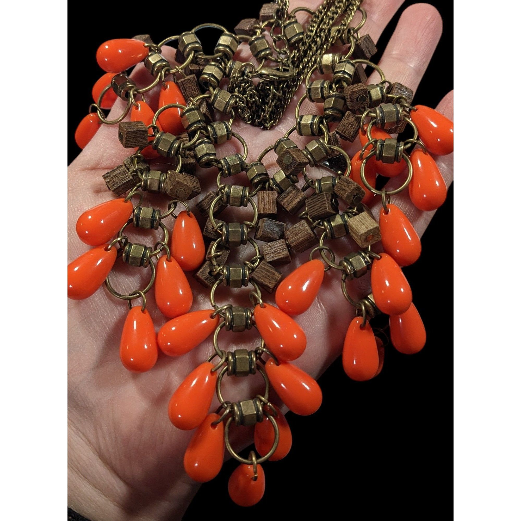 Other Vintage Bohemian Beaded Fringe Wood And Acrylic Bib Necklace Size ONE SIZE - 3 Thumbnail