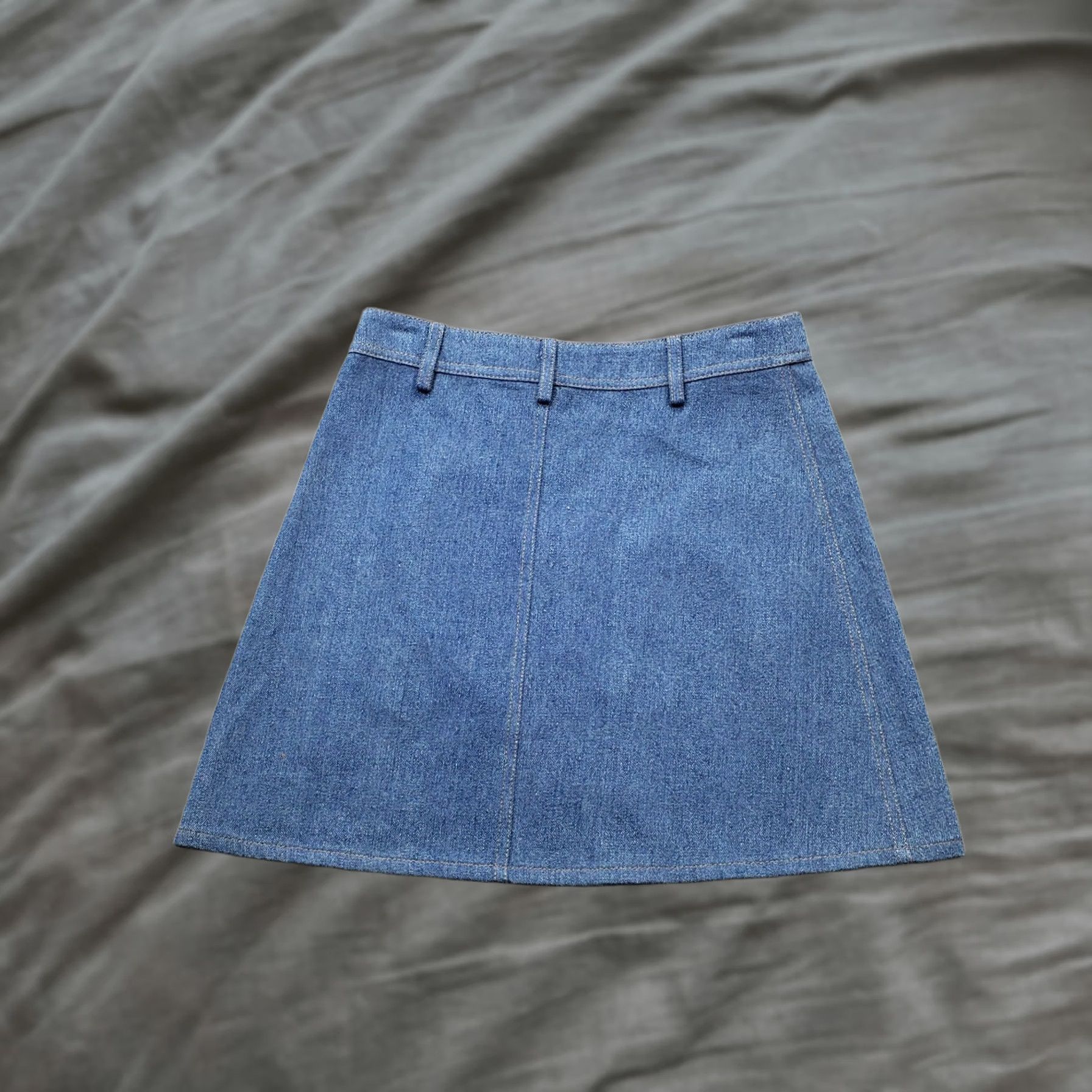 Denime J.O.A. Los Angeles A-Line Skirt Womens S Blue Denim Zip Pocket Snap Front Skirt Womens Size S Short Denim Pocket Front Blue Size 28" / US 6 / IT 42 - 1 Thumbnail