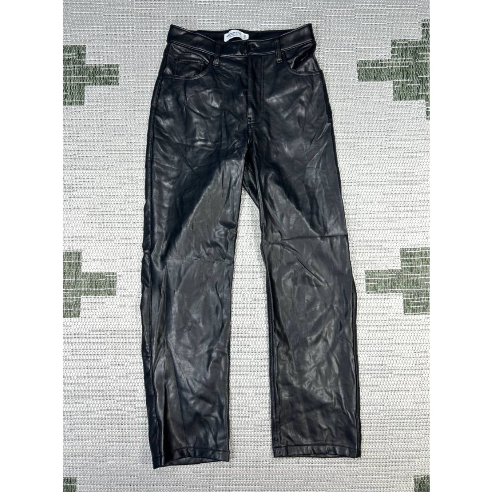Abercrombie & Fitch Abercrombie & Fitch The 90s Straight Leg High Rise 27 Black Faux Leather Pants Women Regular XS? Size ONE SIZE - 2 Thumbnail