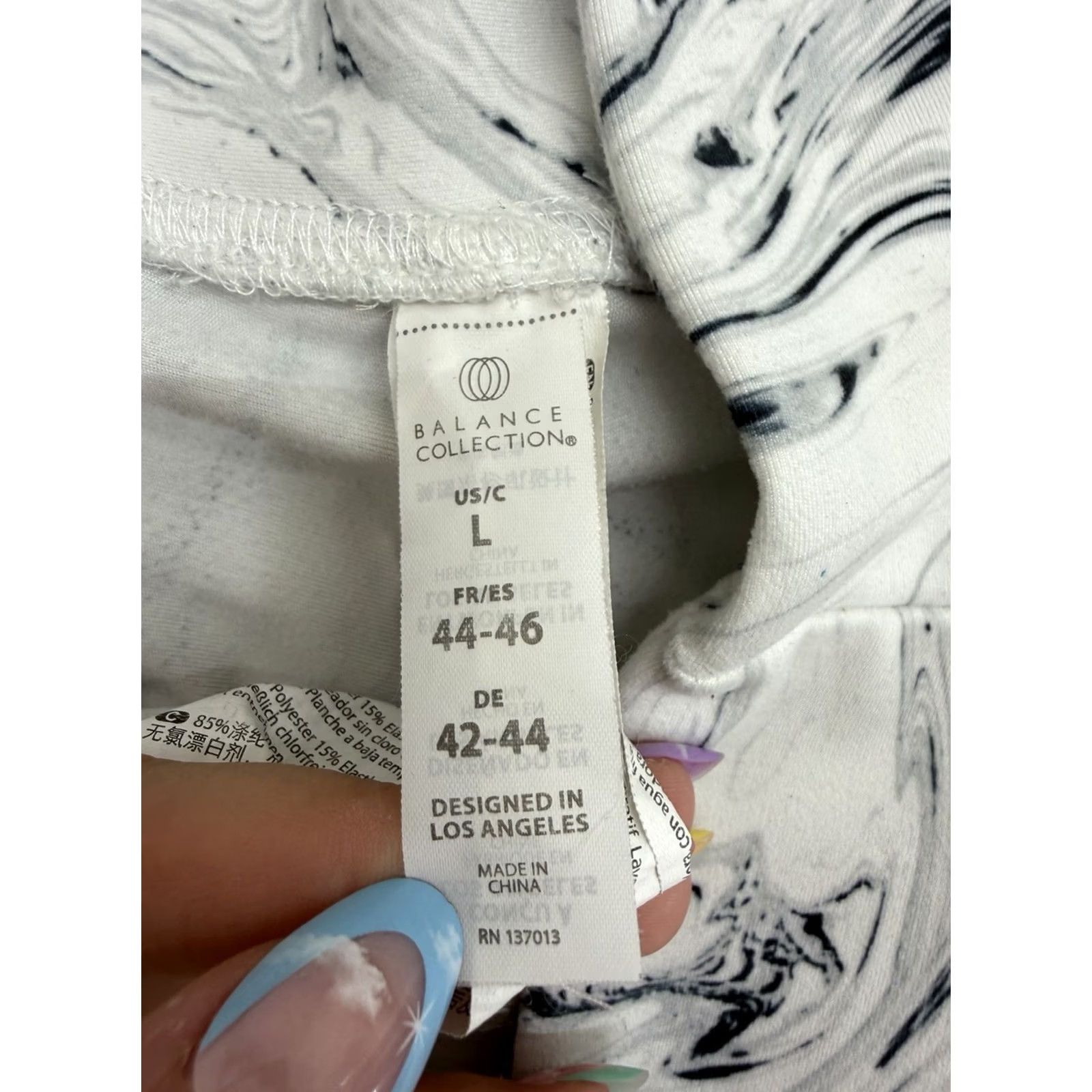 Vintage Balance Collection Womens Leggings Size Large White Black Swirly Dyed Pull On Leggings Size 36" / US 14 / IT 50 - 4 Thumbnail