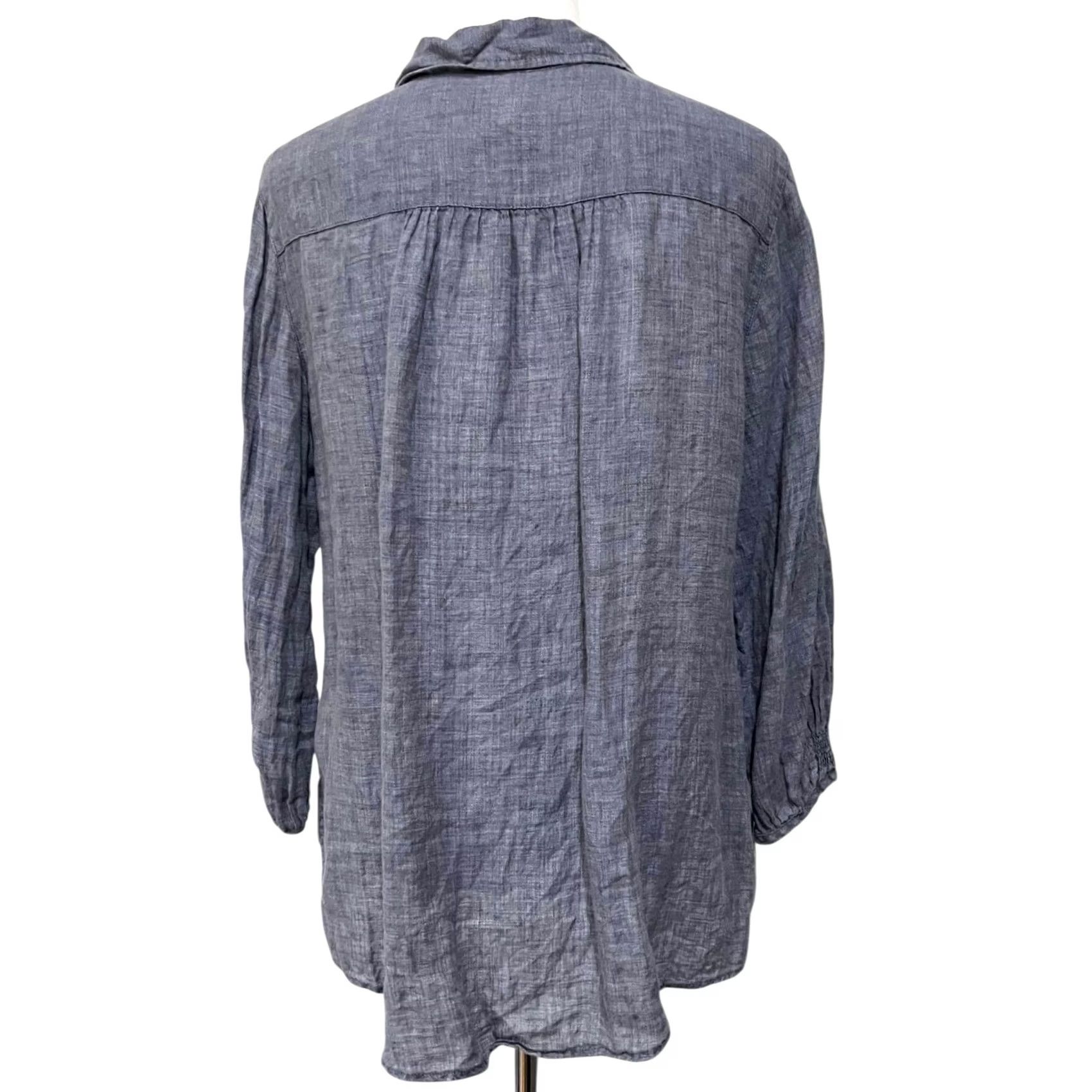 Vintage Artisan NY 100% Linen Button-Up Shirt Blue Long Sleeve Womens Sz L Shirts Size L / US 10 / IT 46 - 4 Thumbnail