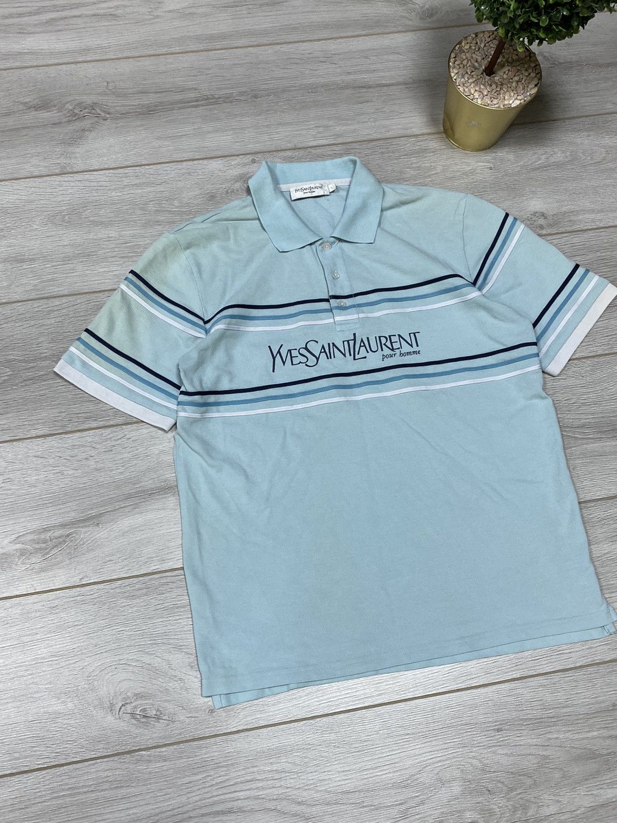 Yves Saint Laurent Yves Saint Laurent pour homme YSL big logo polo stripes Size US L / EU 52-54 / 3 - 1 Thumbnail