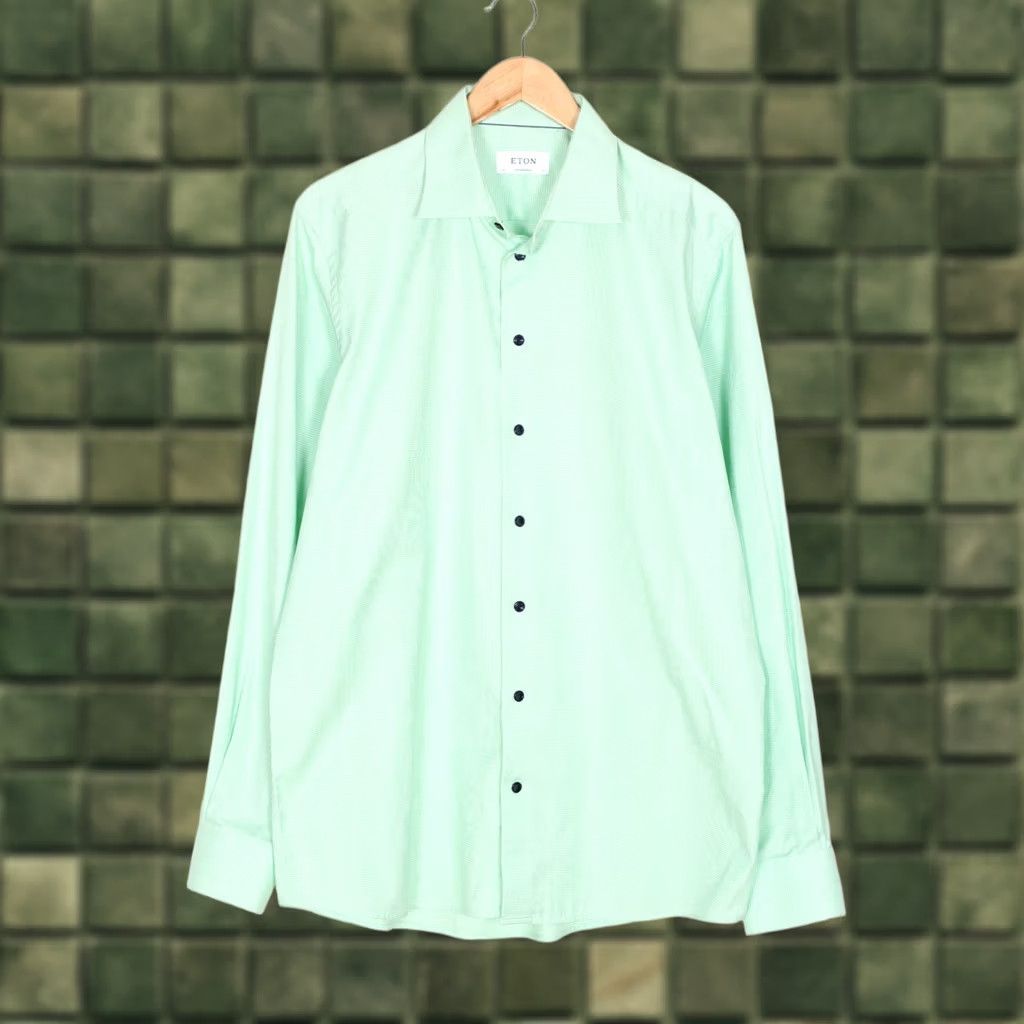 Eton ETON Signature Twill Contemporary Shirt Men 43 Long Sleeve Green Mens Dress Shirt Size US XL / EU 56 / 4 - 1 Thumbnail