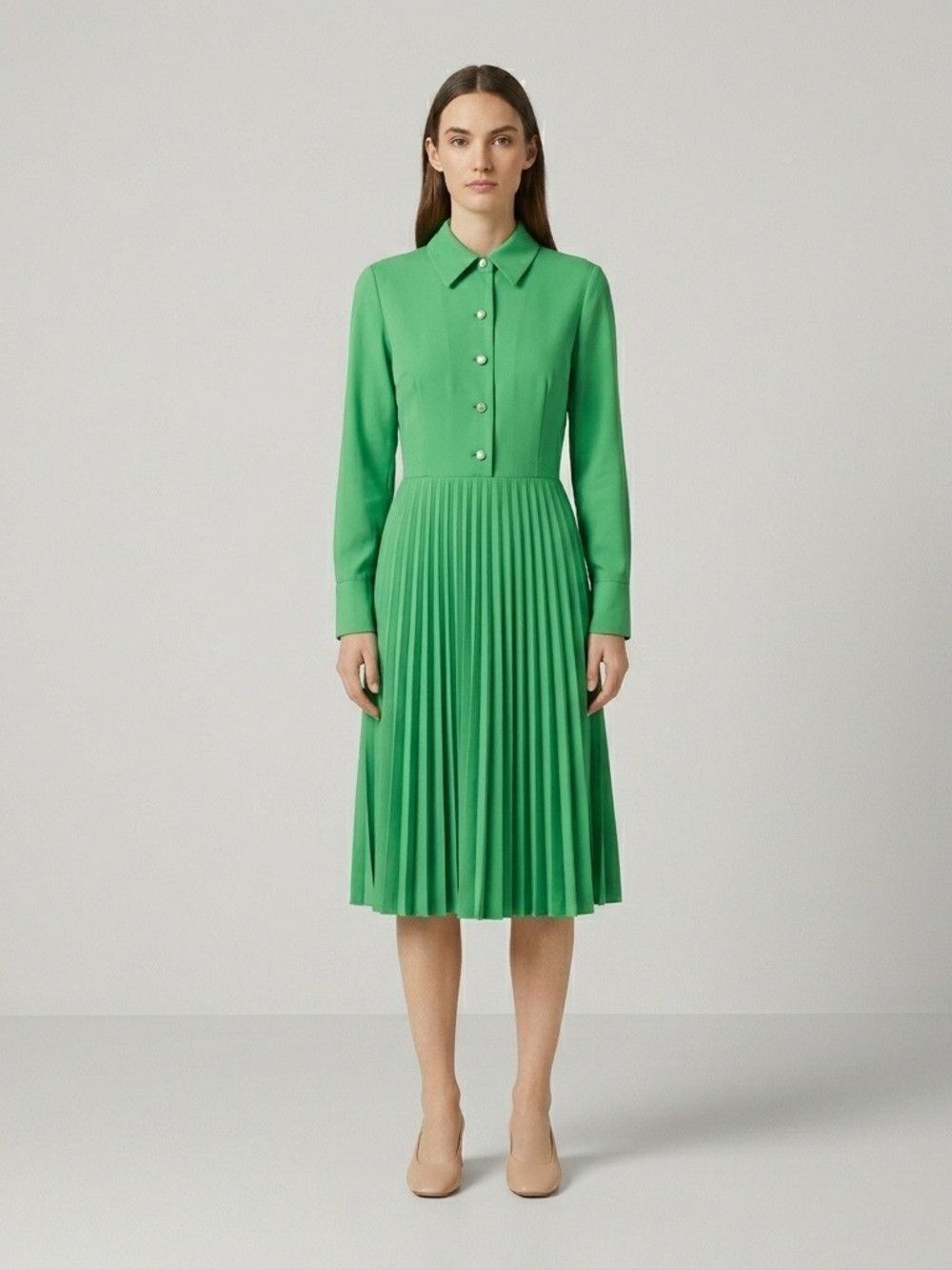 Vintage Vintage Kelly Green Long Sleeve Midi Dress - Small / 6 Size S / US 4 / IT 40 - 1 Thumbnail