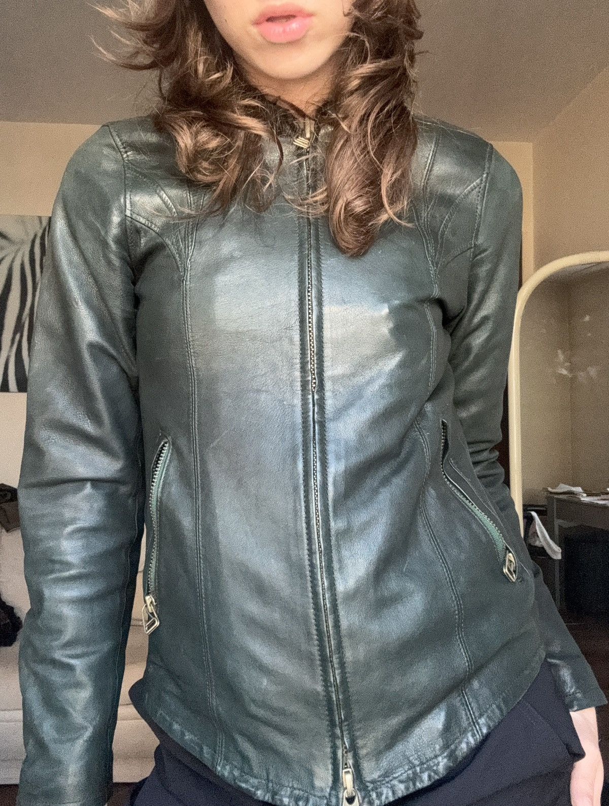 Morgan De Toi Morgan de toi biker/racer leather jacket size S bottle green Size S / US 4 / IT 40 - 1 Thumbnail