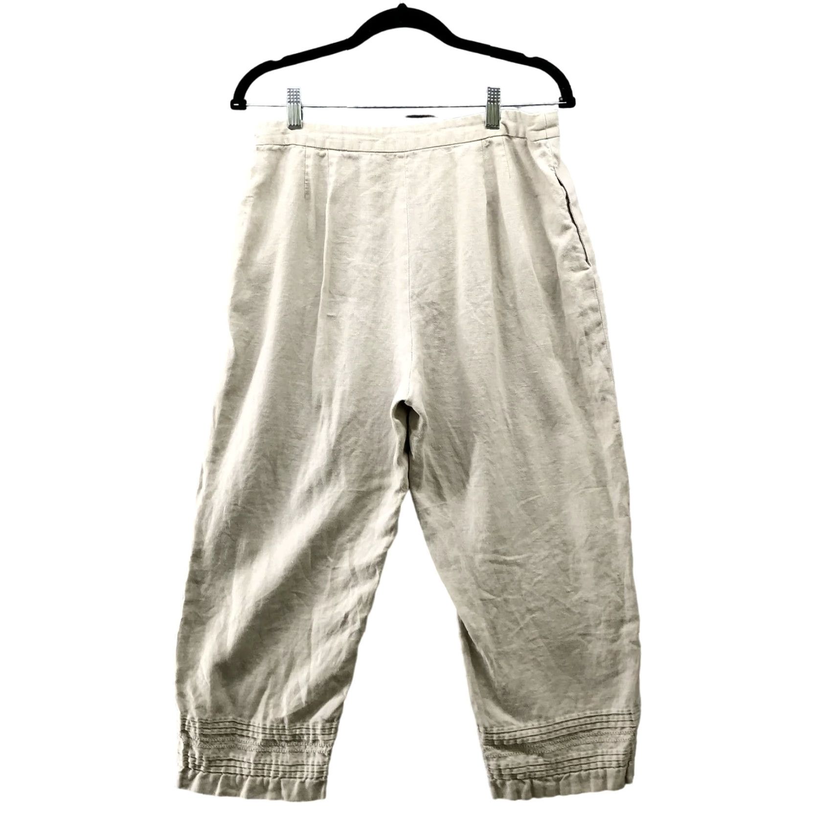 Vintage Jillian Jones 100% Linen Crop Pants Womens Size 12 Beige High Rise Lagenlook Pants Crop Beige Women's 12 Linen High Rise Wide-Leg Sl Size 34" / US 12 / IT 48 - 2 Thumbnail