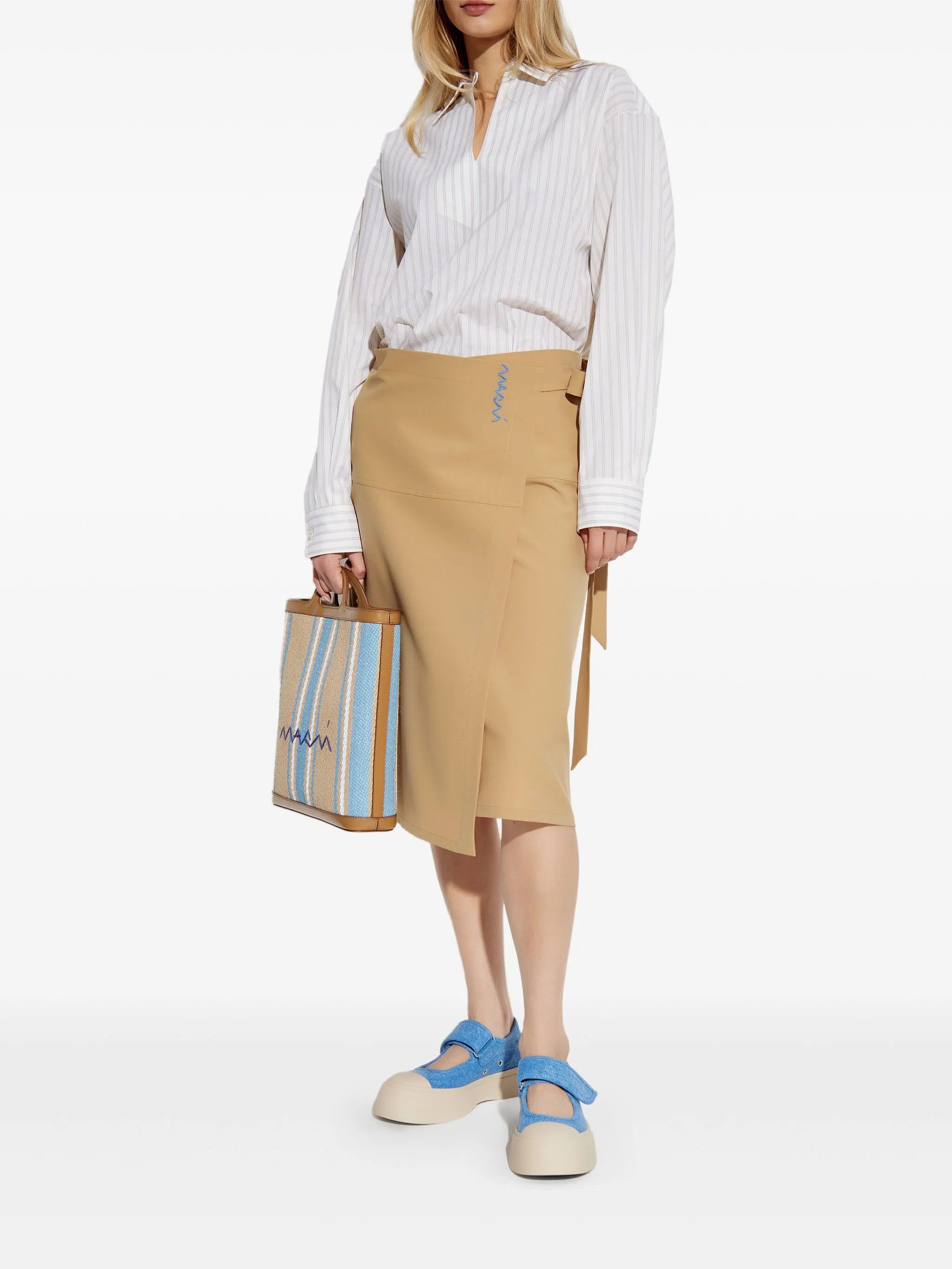 Marni o1s22i1n0525 Striped Cotton Top in Beige Size S / US 4 / IT 40 - 2 Thumbnail