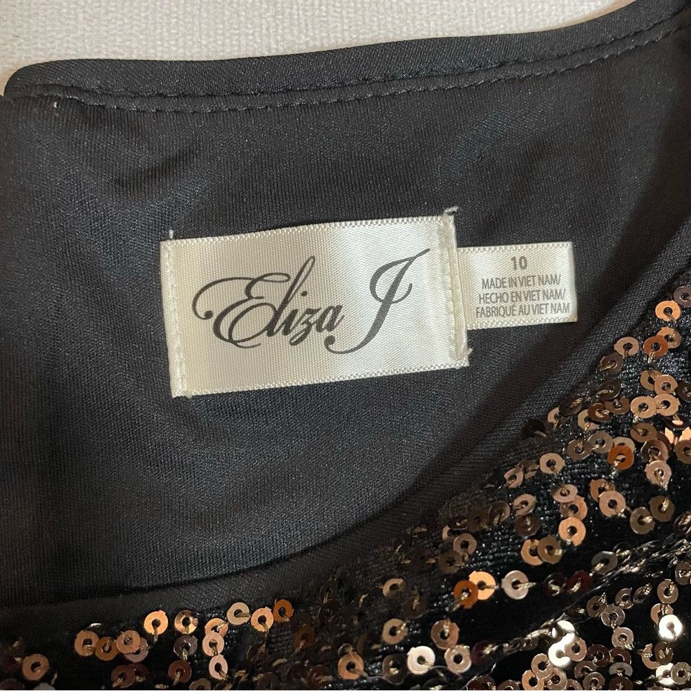 Other NWT New $138 ELIZA J Sequin Velvet Cap Sleeve Black Bronze Size L / US 10 / IT 46 - 5 Thumbnail