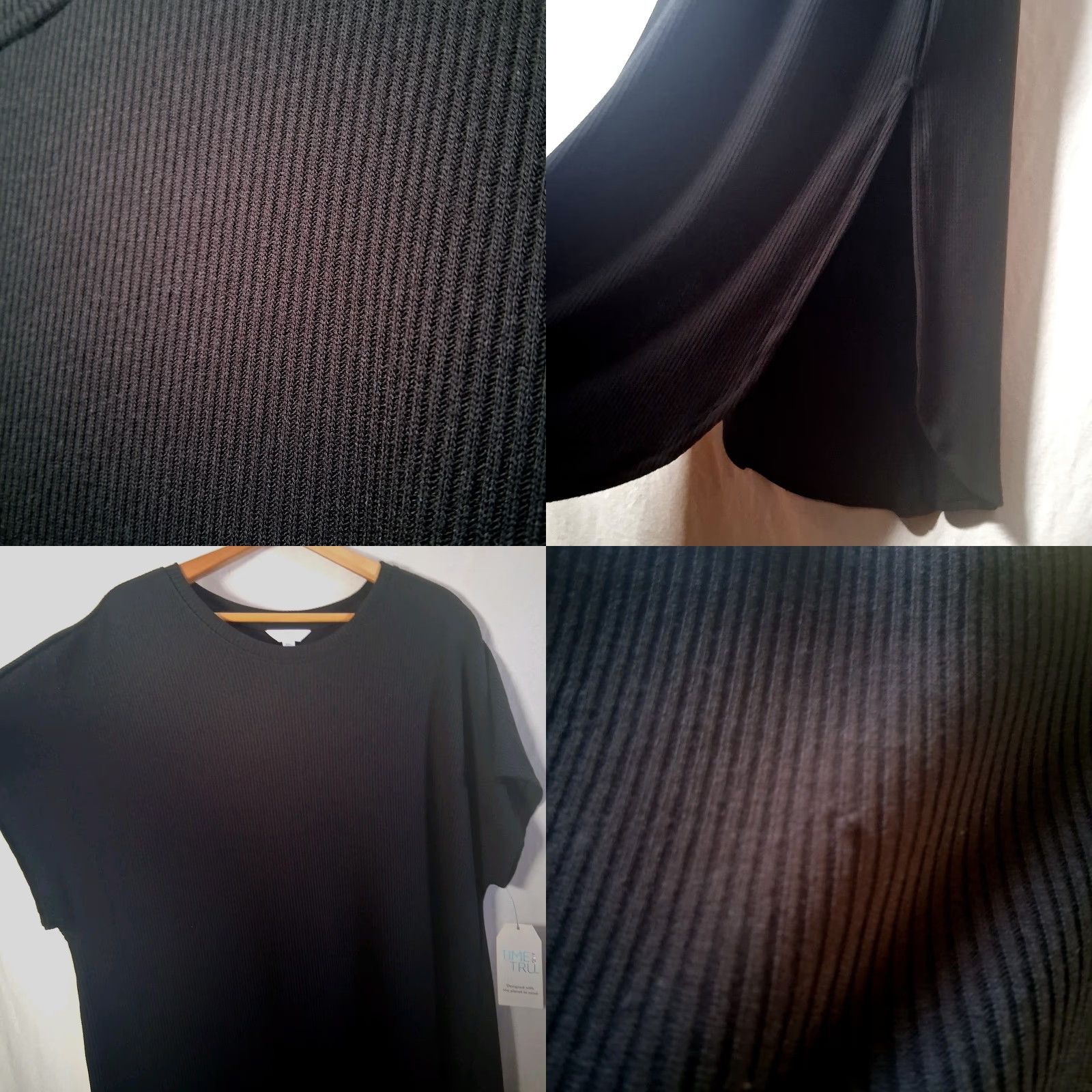 Vintage Time And Tru Dress Plus Size 2XL Black Ribbed Knit Short Sleeve T-Shirt Dress Womens Size 40" / US 18 - 8 Thumbnail