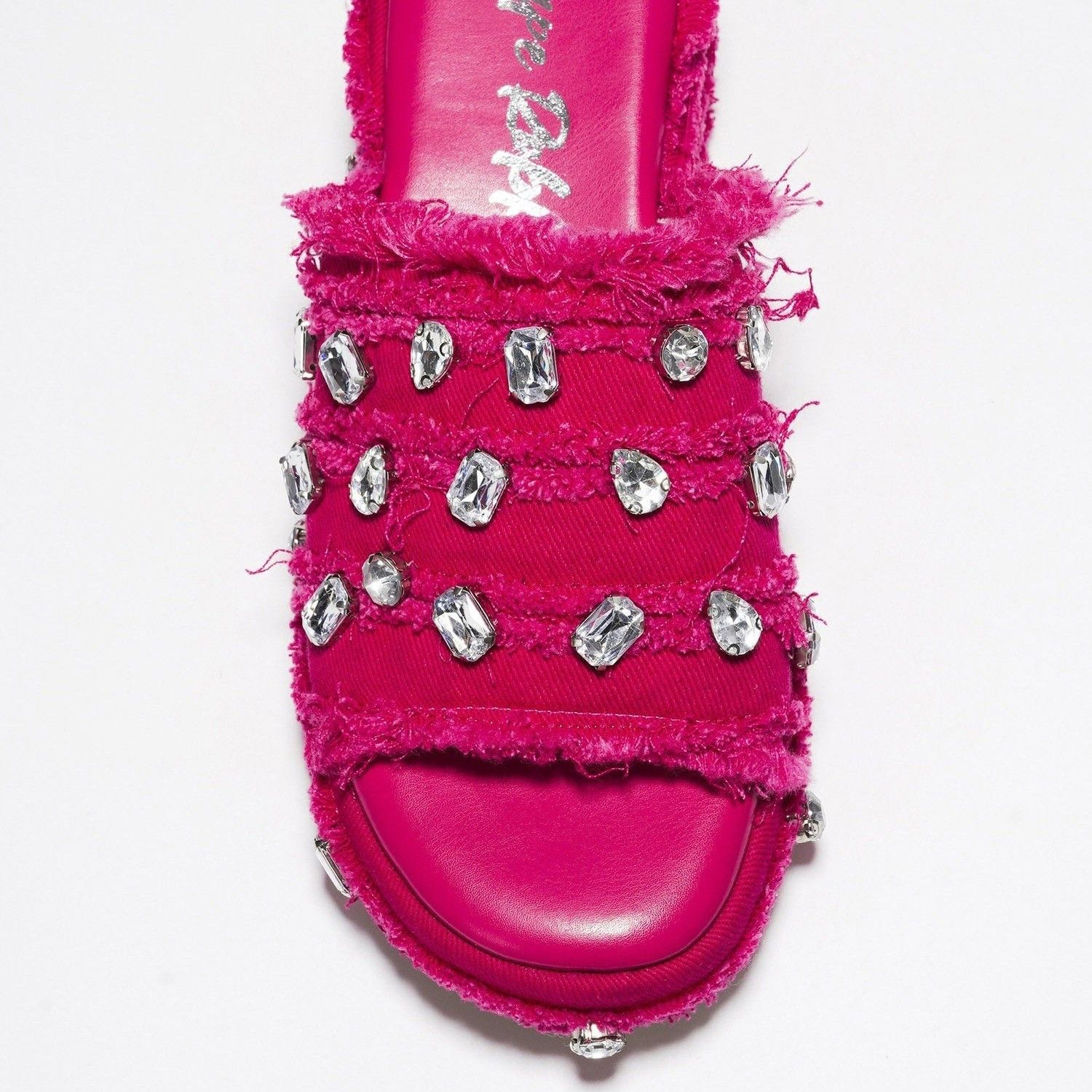 Other Hipster Denim Distressed Frayed Trim Rhinestone 2" Flatform Size US 11 / IT 41 - 7 Thumbnail