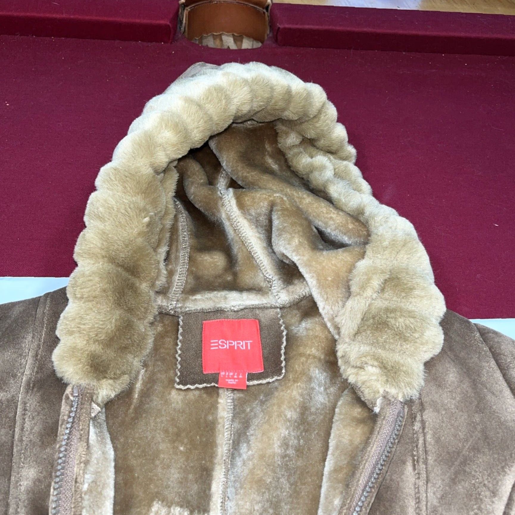 Esprit VINTAGE Esprit Coat Parka Casual Womens Tan Faux Fur SUEDE Hooded Zip Up Winter L Size L / US 10 / IT 46 - 3 Thumbnail