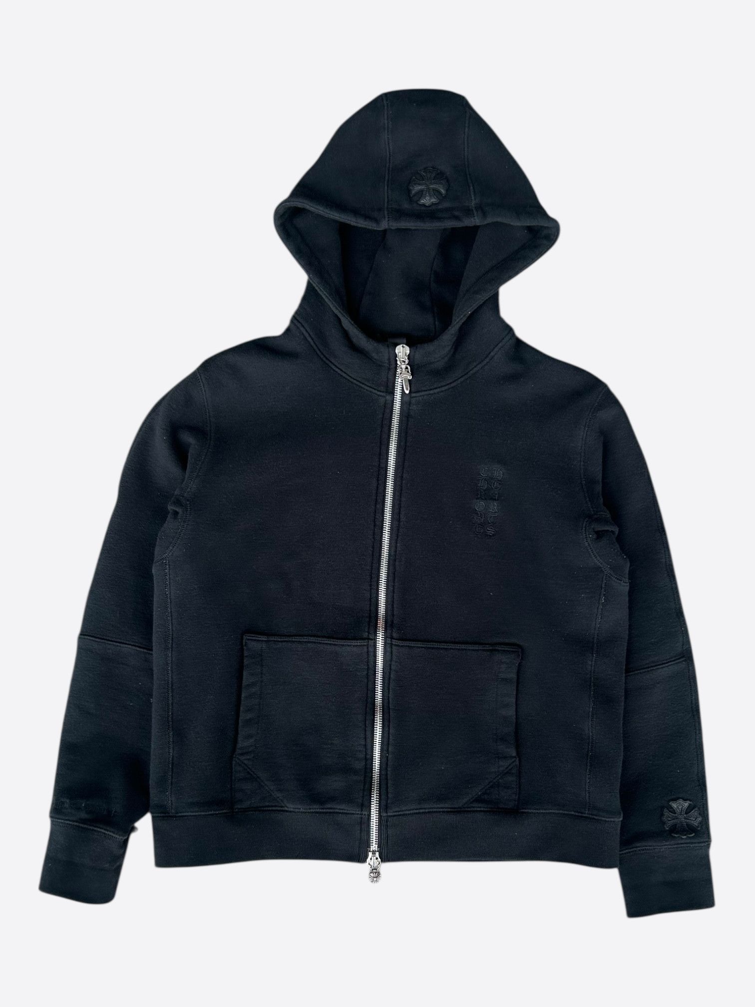 Chrome Hearts Black Leather Cross Patch Zip Up Hoodie