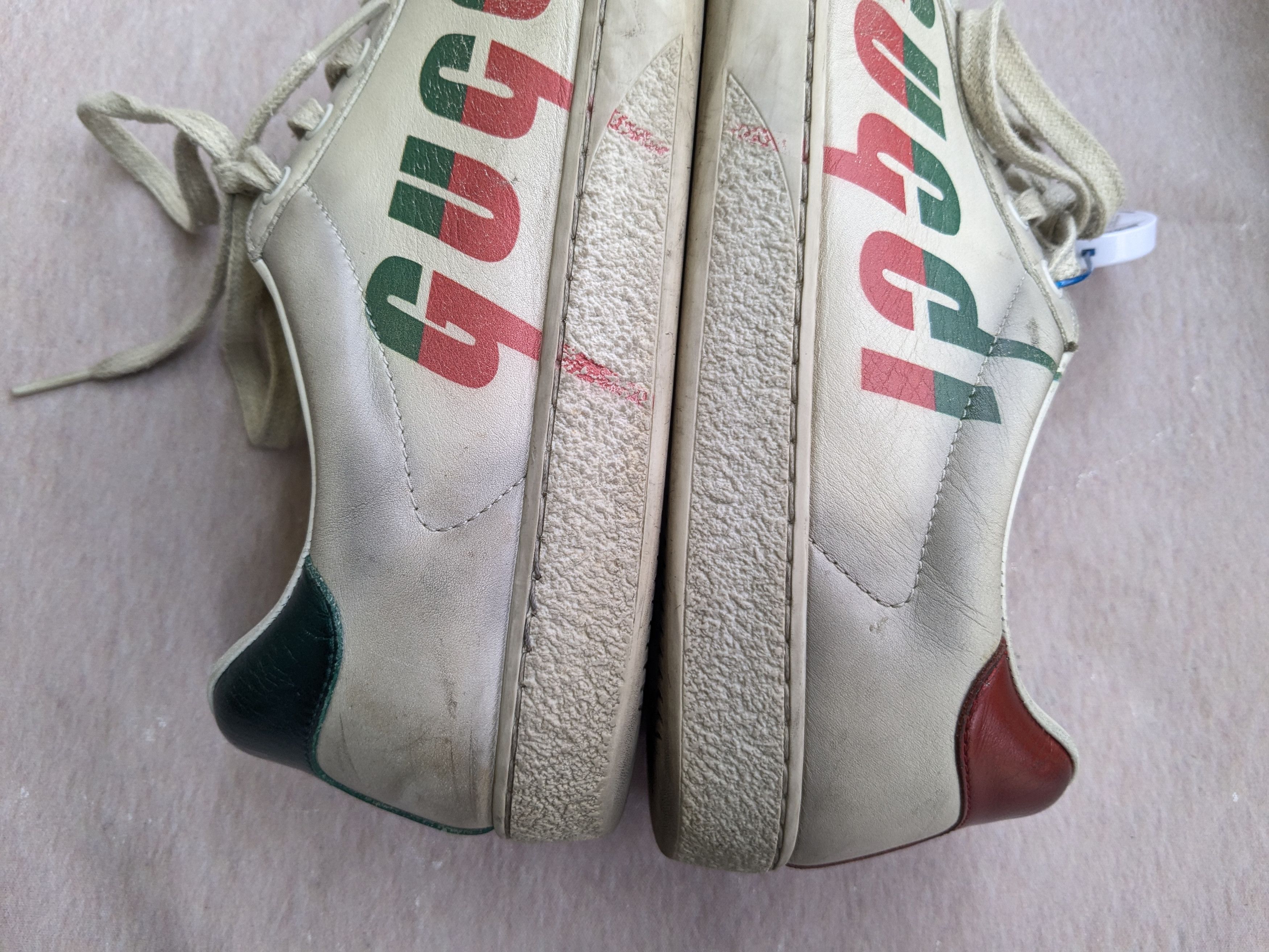Gucci Gucci Ace Sneakers White 8.5 Distressed Low Tops Leather Size US 8.5 / EU 41-42 - 10 Thumbnail