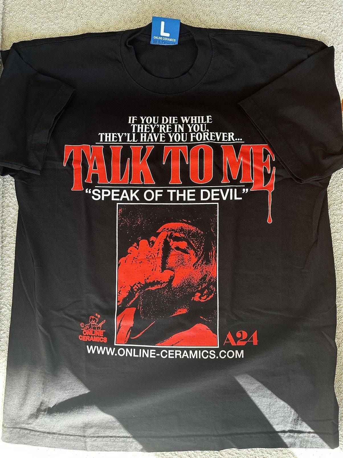 A24 × Online Ceramics Online Ceramics x Talk To Me Speak Of The Devil Tee - Large Size US L / EU 52-54 / 3 - 3 Thumbnail