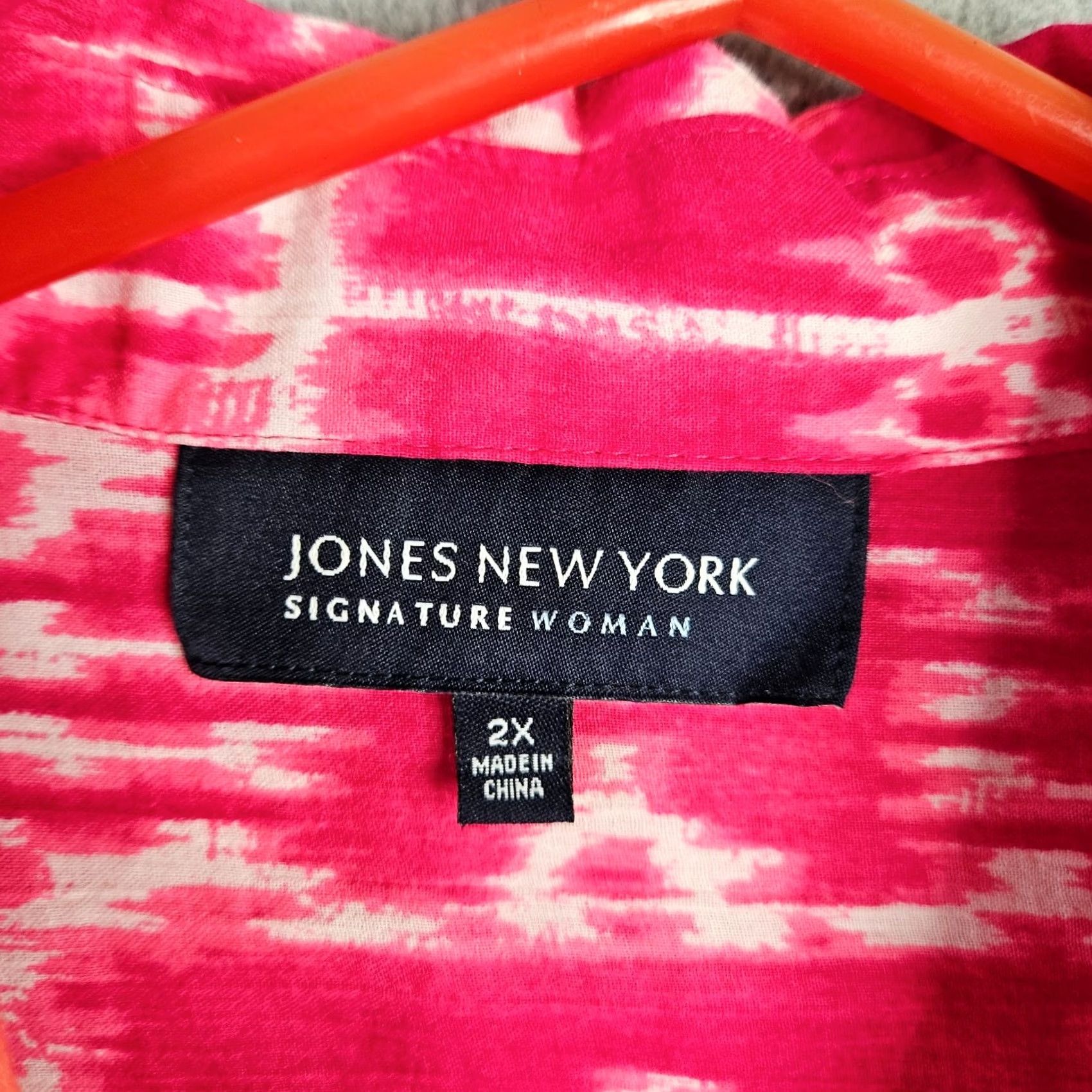 Jones New York Jones New York Woman Shirt 2X Orange Ikat Print Button Front V-Neck Long Sleeve Regular Fit Womens Modern Casual Blouse Size XXL / US 16-18 / IT 52-54 - 5 Thumbnail