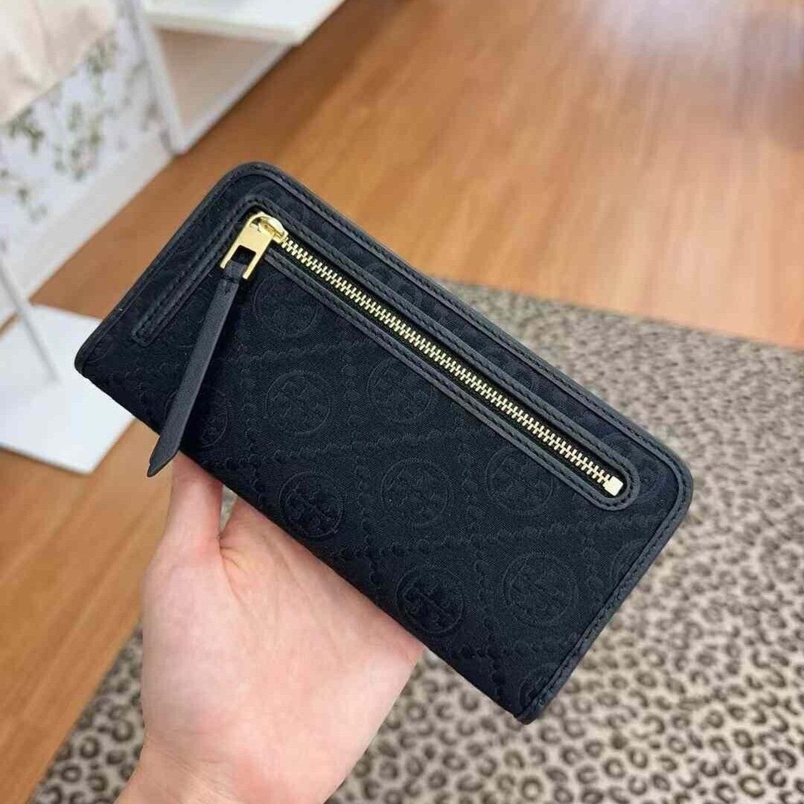Tory Burch New Tory Burch T Monogram Black Logo Jacquard Slim Wallet Size ONE SIZE - 2 Thumbnail