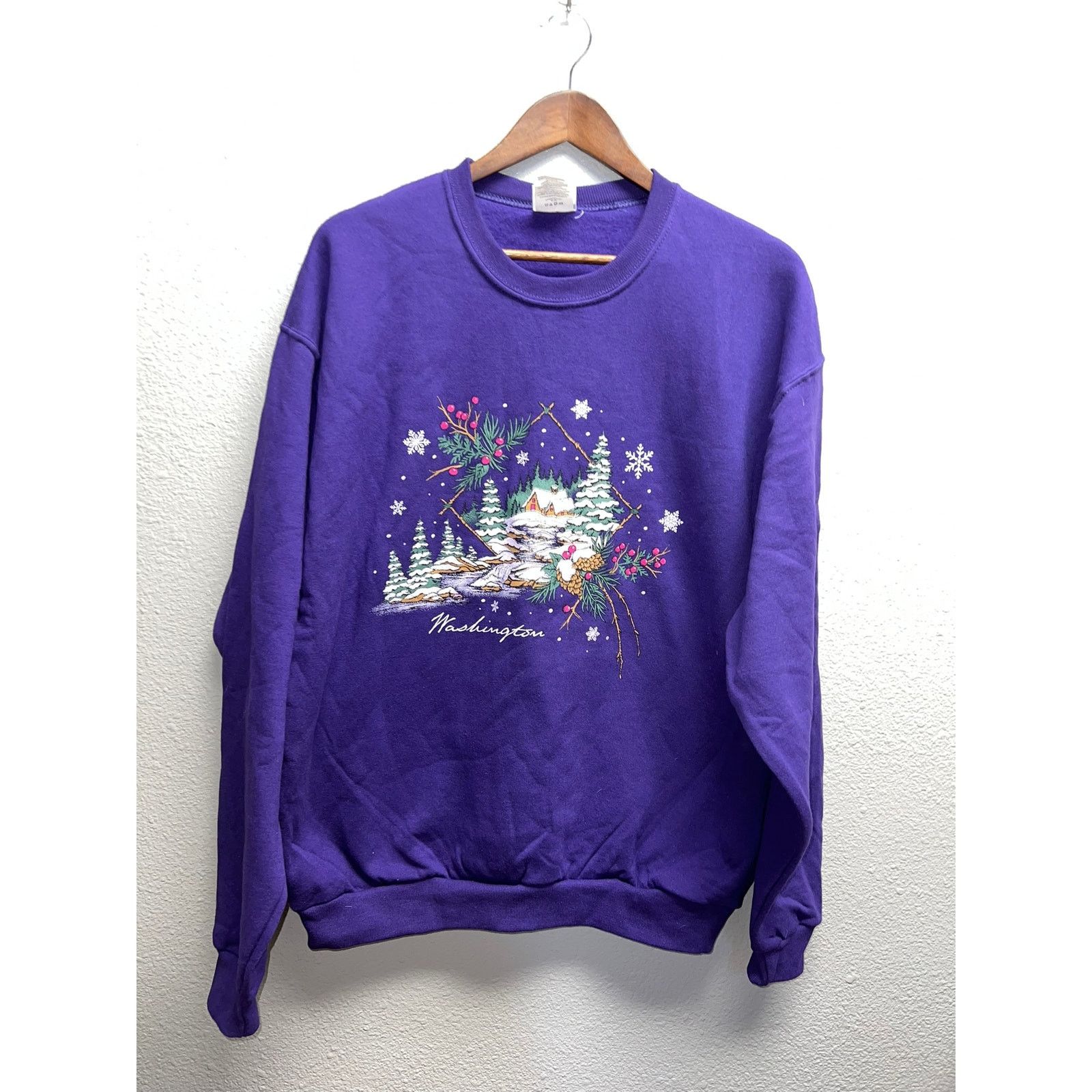 Jerzees Vintage Washington Sweatshirt Purple Winter Tree Cabin 90s L Size US L / EU 52-54 / 3 - 1 Thumbnail