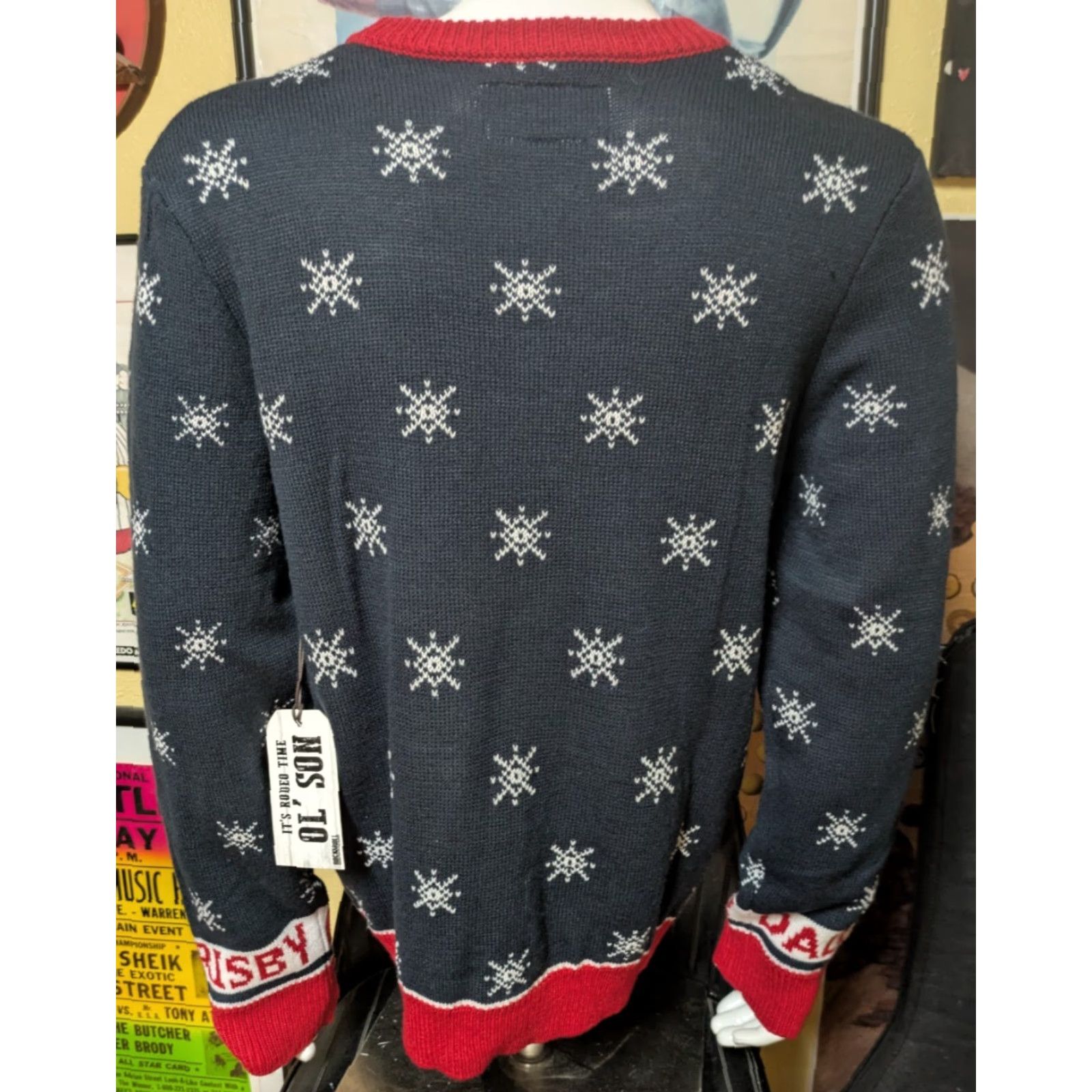 Denime Rock & Roll Denim Sweater Men Medium Dale Brisby Holiday Jingle Bells & Ridin' Bulls Blue Size US M / EU 48-50 / 2 - 4 Thumbnail