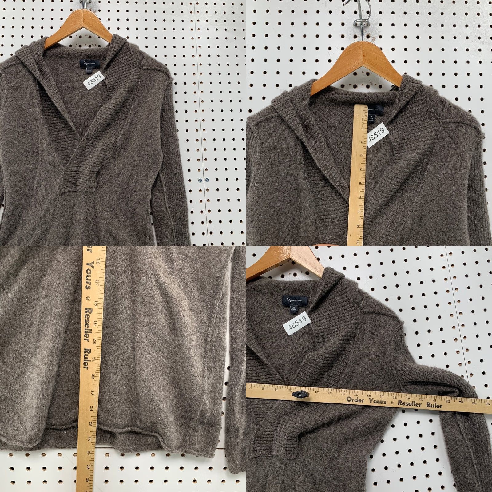 AQUA Aqua Cashmere Hooded Sweater Womens Medium Brown 100% Cashmere V Neck Pullover Size M / US 6-8 / IT 42-44 - 8 Thumbnail