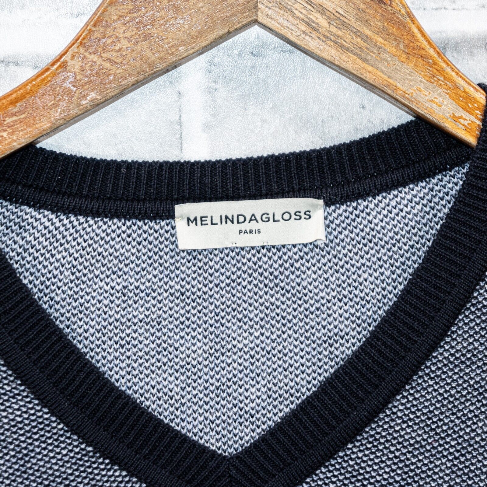 Melindagloss MELINDA GLOSS Paris V-neck Pullover Sweater blue knitt Large Size US L / EU 52-54 / 3 - 2 Thumbnail
