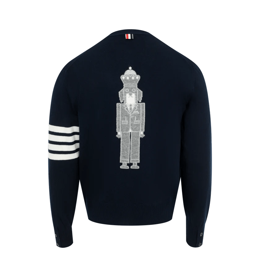 Thom Browne o1h1sh10525 Holiday Nutcracker Merino Cardigan in Navy Blue Size US XXL / EU 58 / 5 - 2 Thumbnail