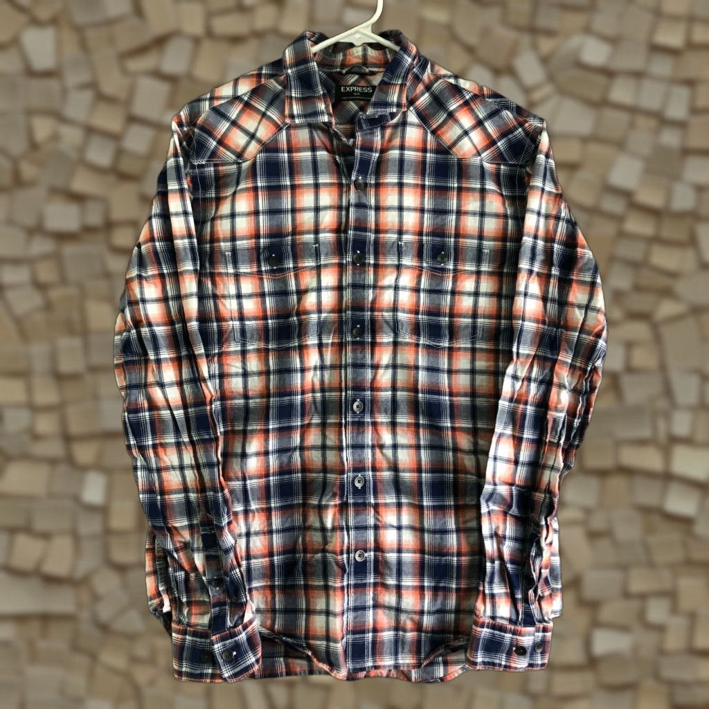 Express Express Mens Medium 100% Cotton Multicolor Spread Collar Long Sleeve Shirt Size US M / EU 48-50 / 2 - 1 Thumbnail