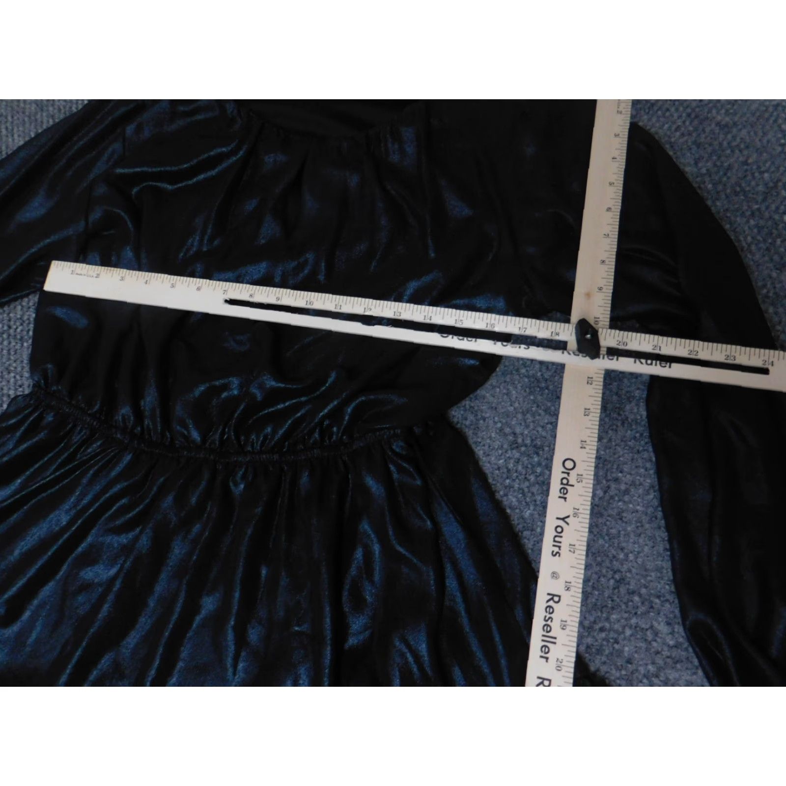 Vintage Simply Vera Vera Wang Dress Womens A-Line Midi Blue Short Sleeve Raglan Ruffle Zip L Crew Neck Cotton Rayon Solid Pattern Size L / US 10 / IT 46 - 4 Thumbnail