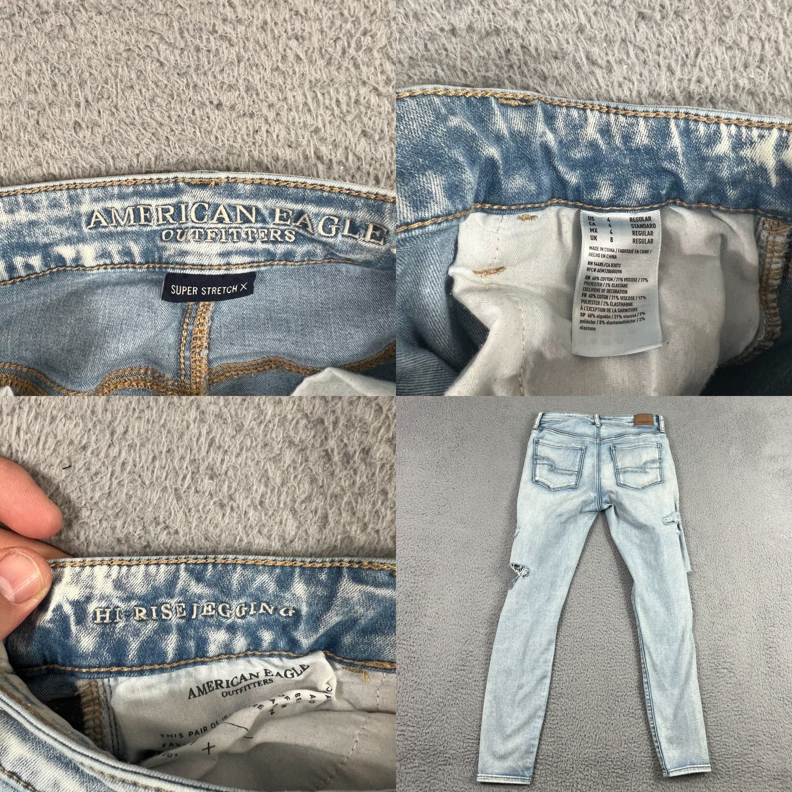 American Eagle Outfitters American Eagle Jeans Womens 4 Skinny High Rise Jegging Light Distressed Stretch Blue 4 Size 27" / US 4 / IT 40 - 8 Thumbnail