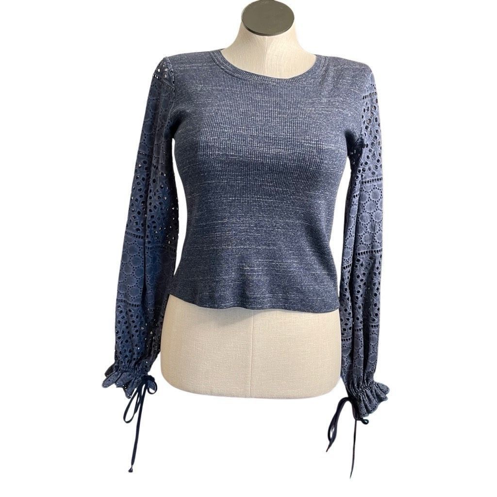 See by Chloe See By Chloe Womens Cotton Blouse S Blue Marled Eyelet Bell Size S / US 4 / IT 40 - 1 Thumbnail