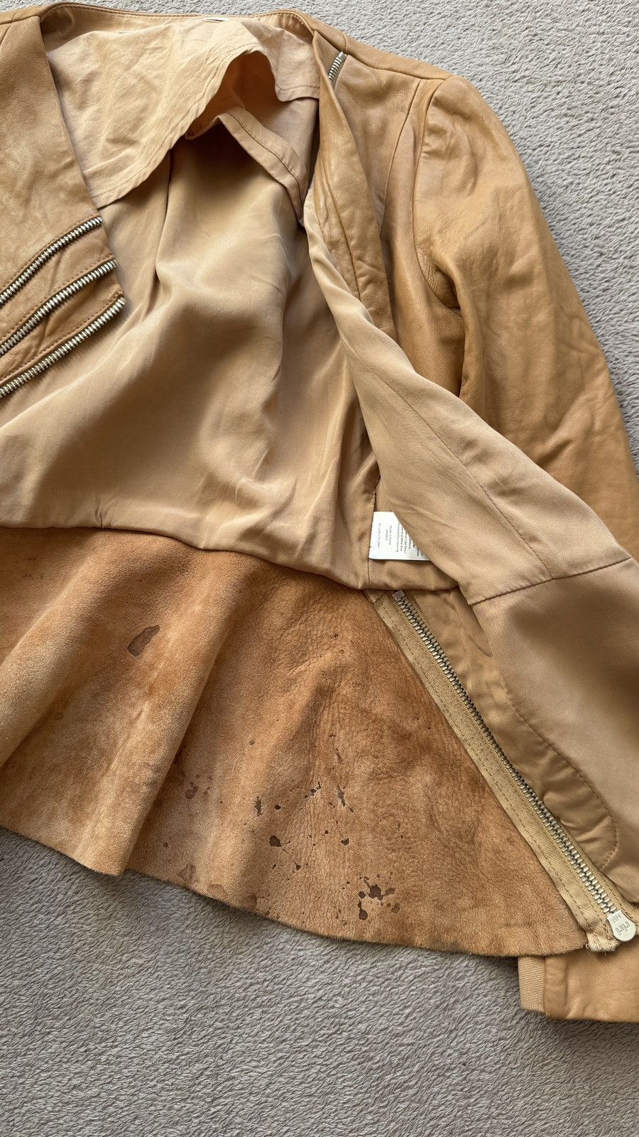 Genuine Leather Willow Soft Cognac Lambskin Leather Zippers Detail Jacket Size M / US 6-8 / IT 42-44 - 10 Thumbnail
