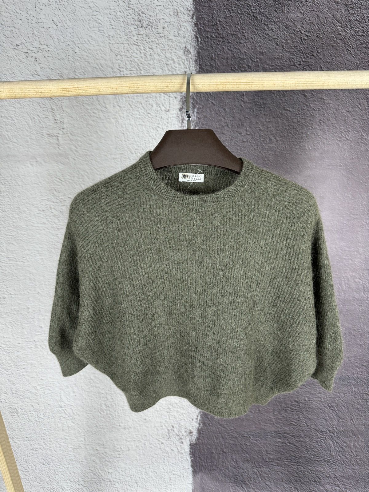 Brunello Cucinelli Brunello Cucinelli mohair wool khaki cropped sweater Size S / US 4 / IT 40 - 1 Thumbnail