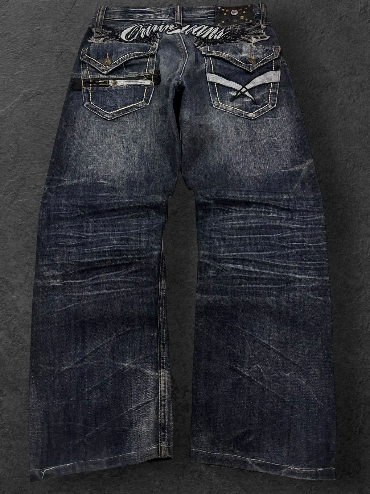 If Six Was Nine Grunge Japan Oririn Diamond Studded Embroidery Distress Jean Size US 32 / EU 48 - 1 Thumbnail