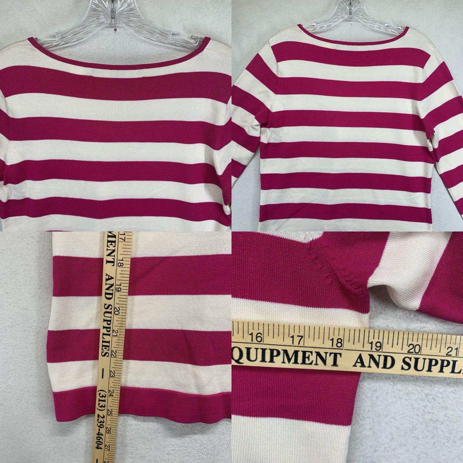 Vintage VINTAGE Josephine Chaus Blouse Small Striped Silk Nylon Bright Magenta 3/4 Sleeve Casual Womens Size S / US 4 / IT 40 - 8 Thumbnail