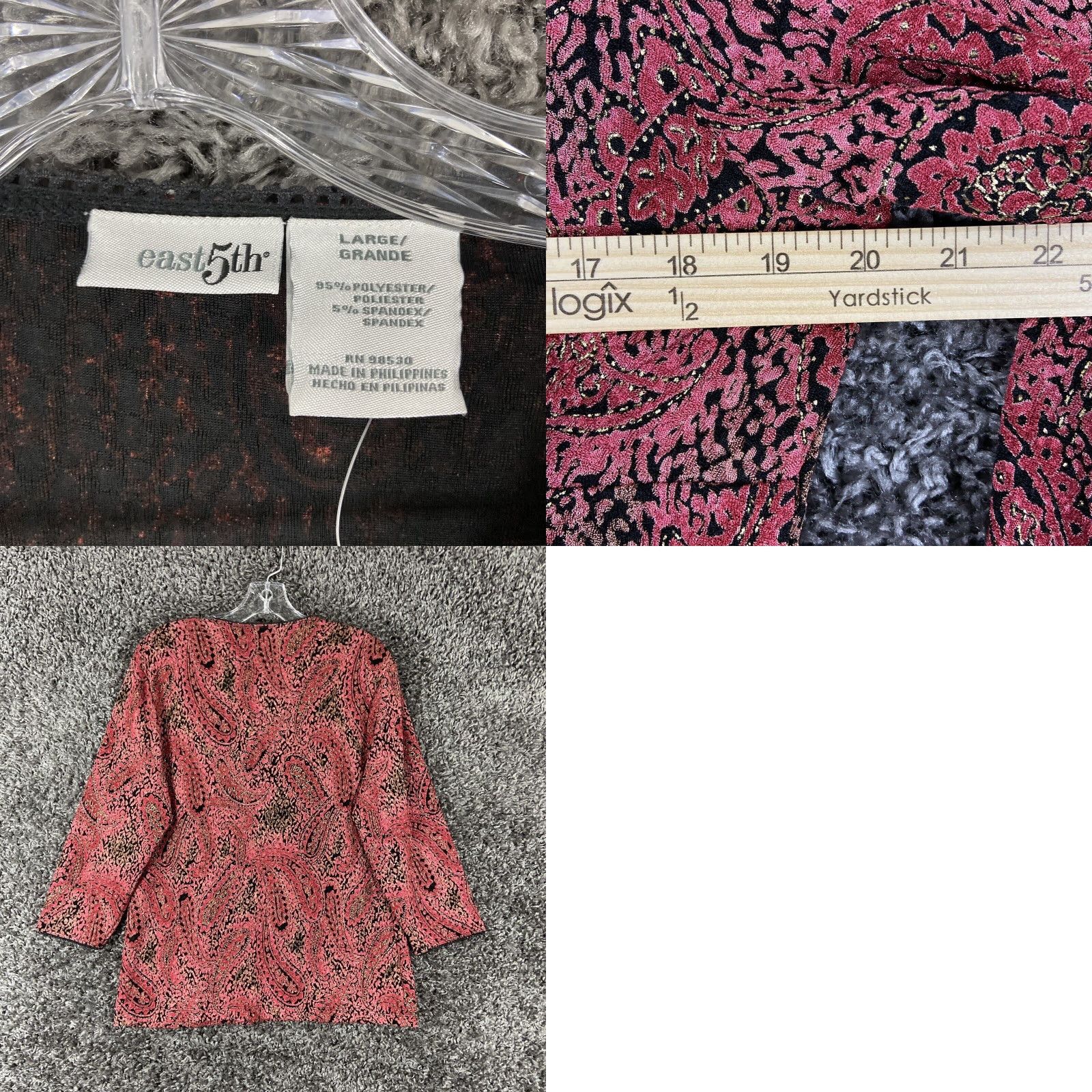 Pinko East 5th Blouse Women's Large Pink Paisley 3/4 Sleeve Womens Size L / US 10 / IT 46 - 8 Thumbnail