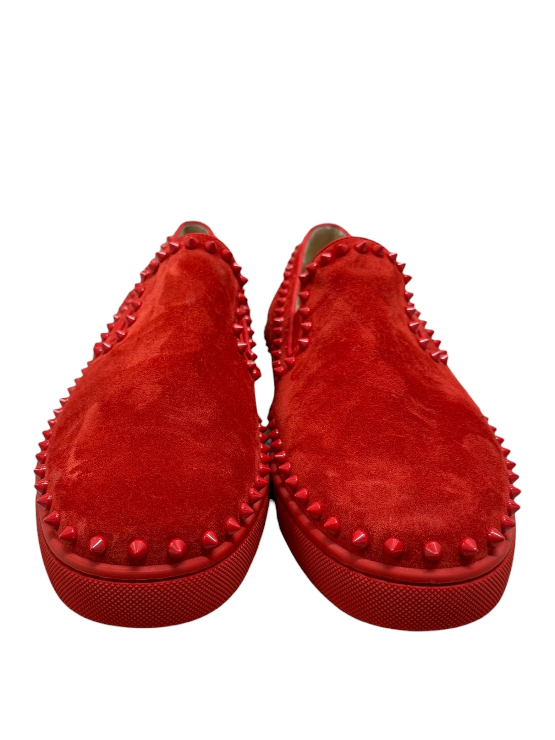 Christian Louboutin Christian Louboutin Red Velour Spike Bout Loafers Slip Ons Size US 12 / EU 45 - 2 Thumbnail