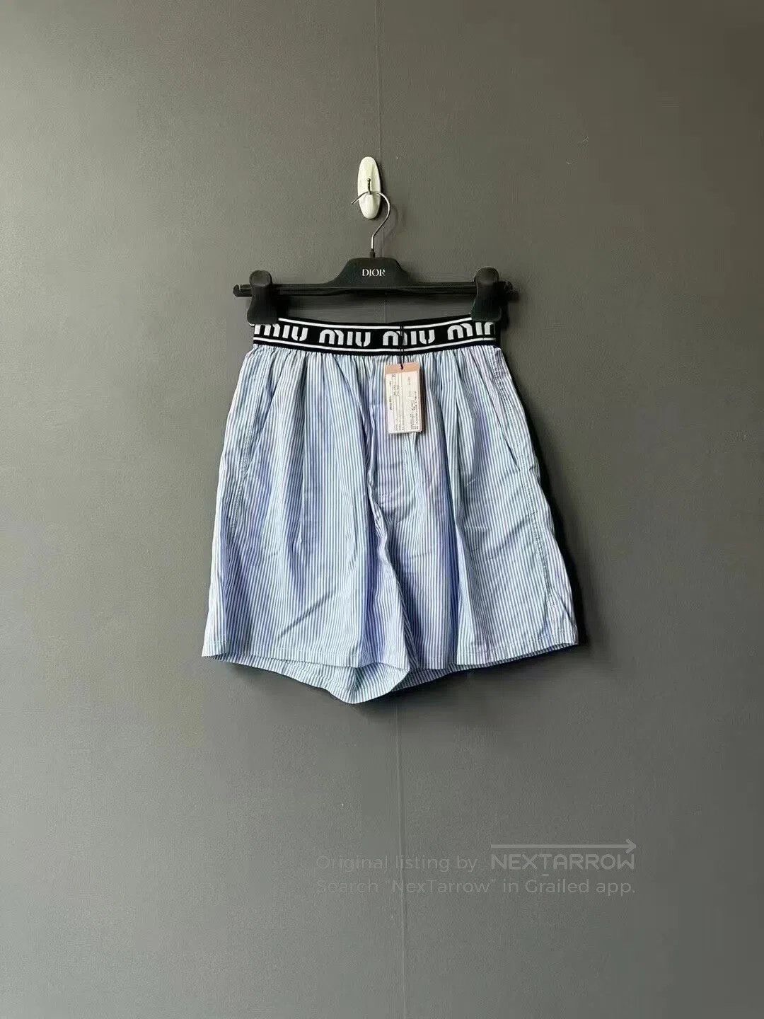 Miu Miu Miu Miu Blue and White Striped Shorts| Size 35" - 1 Thumbnail