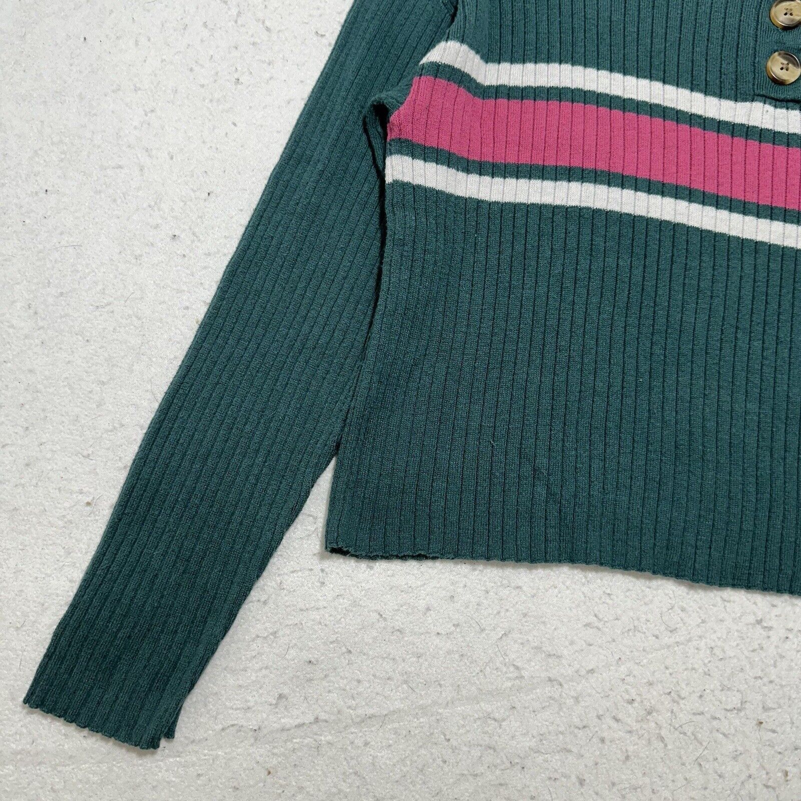 American Eagle Outfitters American Eagle Small Crop Henley Sweater Green Pink Stripe Size S / US 4 / IT 40 - 7 Thumbnail