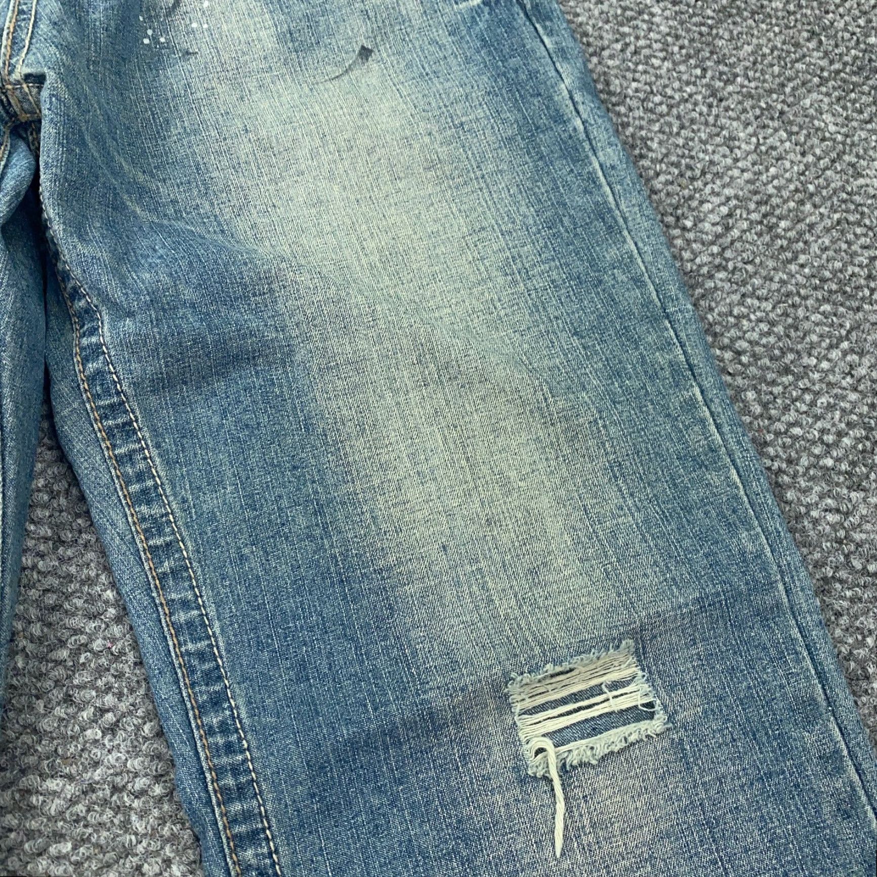 Carbon Carbon Boot Cut Jeans Mens 34x32 Blue Denim Faded Distressed Paint Splatter Size US 35 - 6 Thumbnail