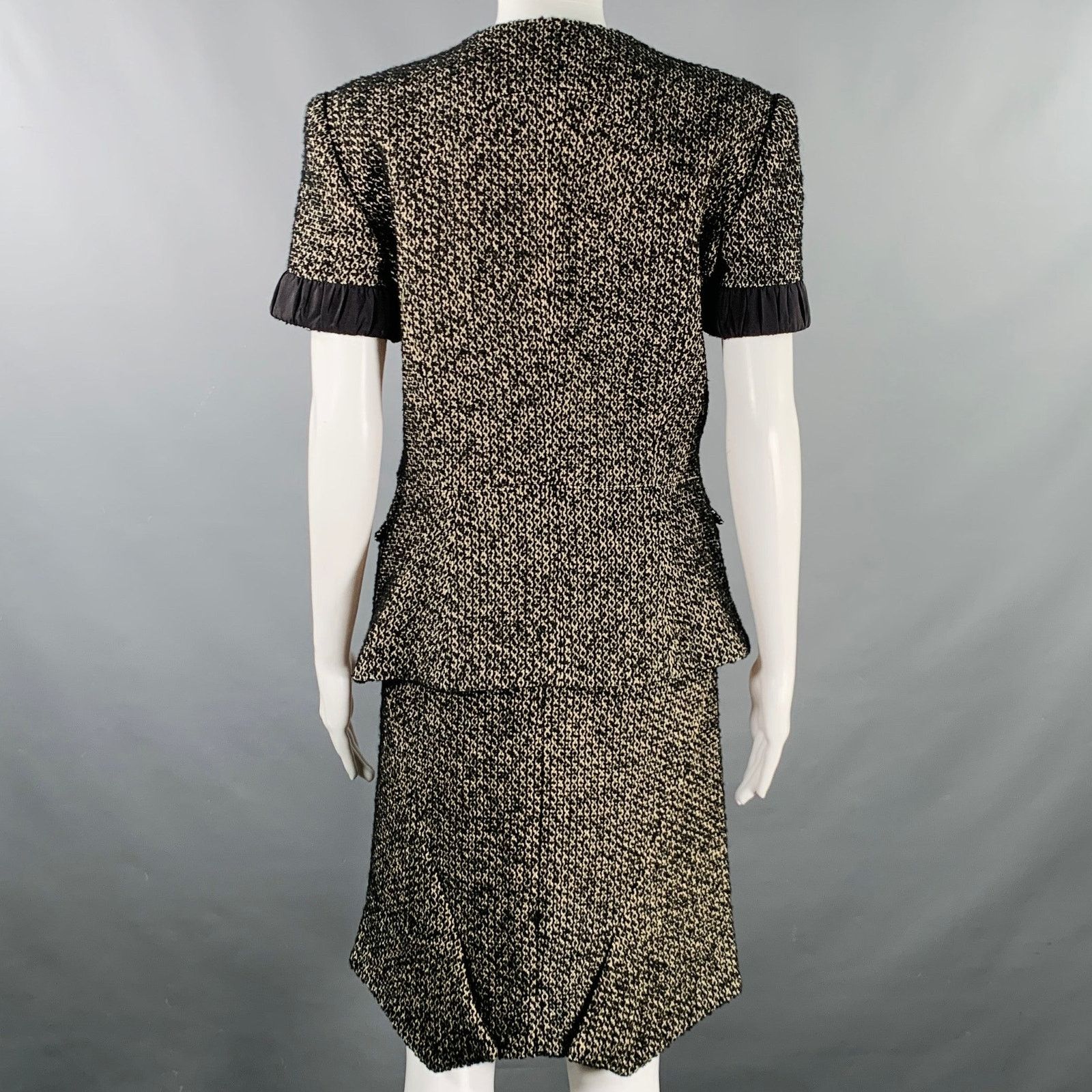 Zac Posen 6 Black White Cotton Blend Tweed Short Sleeve Skirt Suit Size 28" / US 6 / IT 42 - 4 Thumbnail