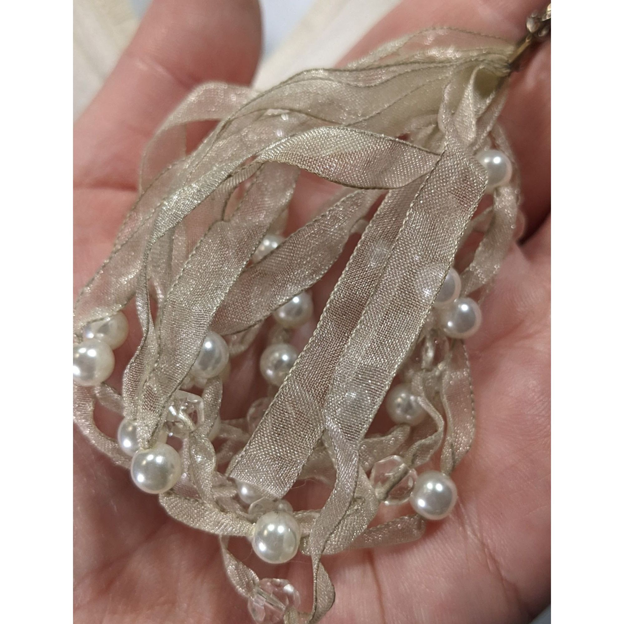 Other Elegant Ivory Ribbon & Faux Pearl Multi-Strand Necklace Size ONE SIZE - 3 Thumbnail