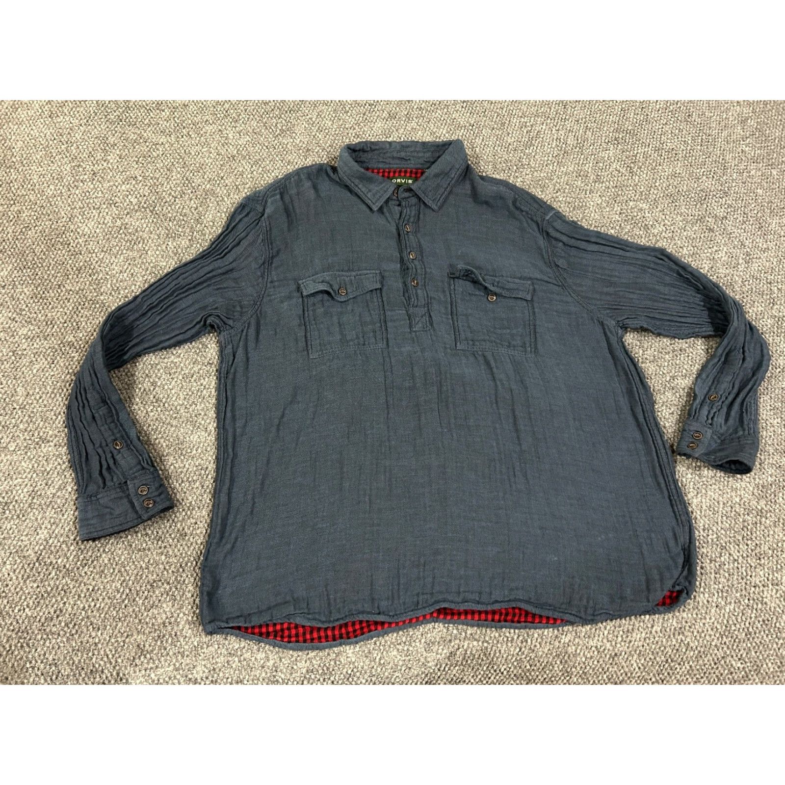 Orvis Orvis Shirt Mens 2XL Blue Chambray Flannel Lined Outdoor Workwear Button Up Size US XXL / EU 58 / 5 - 2 Thumbnail