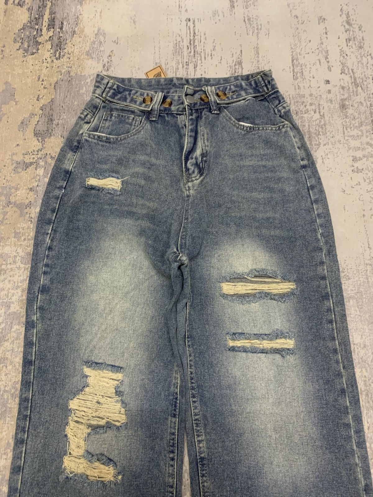 Japanese Brand Vtg Y2K Ripped Distressed Baggy Wide Leg Streetwear Jeans Size US 26 / EU 42 - 2 Thumbnail