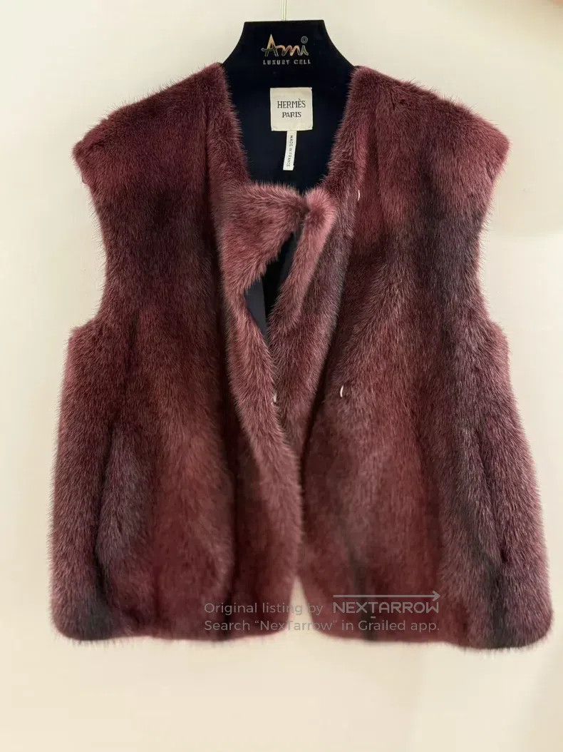 Hermes Hermes Wine Red Mink Fur Cashmere Vest/Clothing Size XS / US 0-2 / IT 36-38 - 2 Thumbnail