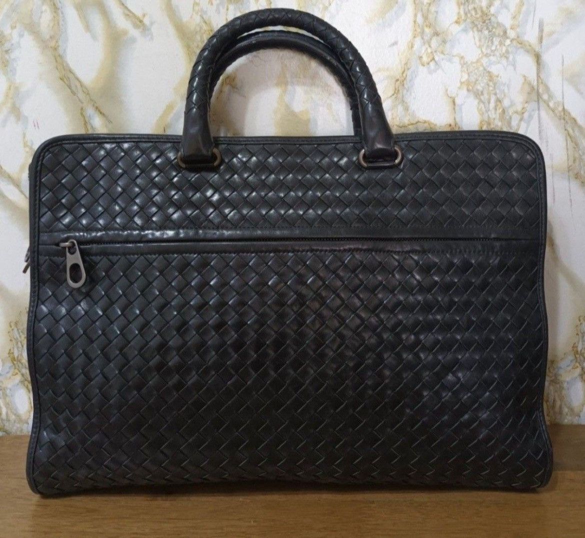 Authentic Bottega Veneta Intrecciato Leather Briefcase