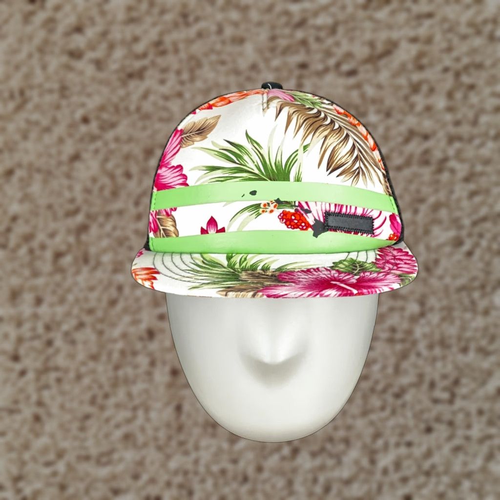 Vintage Aloha Hawaii Hat Snap Back Adult White Cotton Blend Trucker Hibiscus Palm Mens Size ONE SIZE - 1 Thumbnail